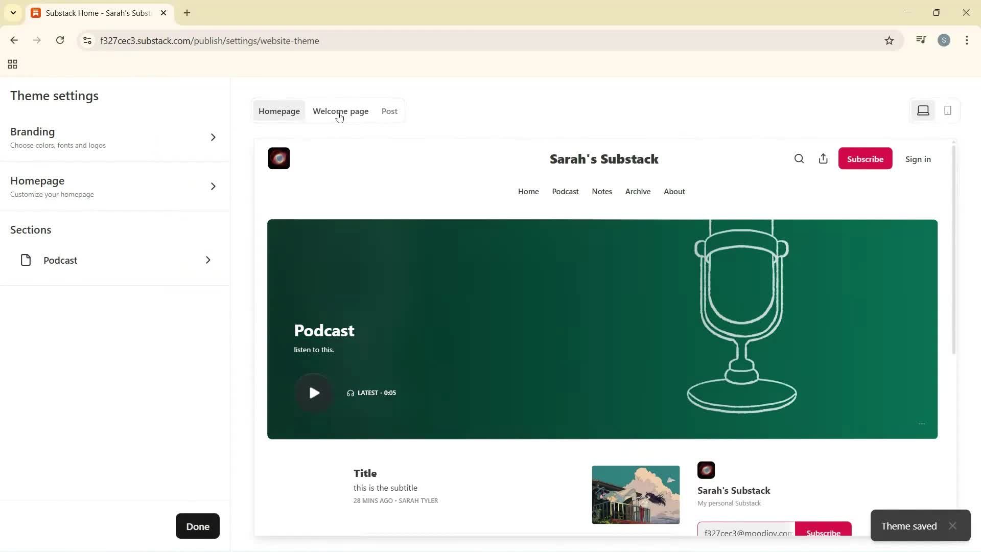 Customization settings screenshot
