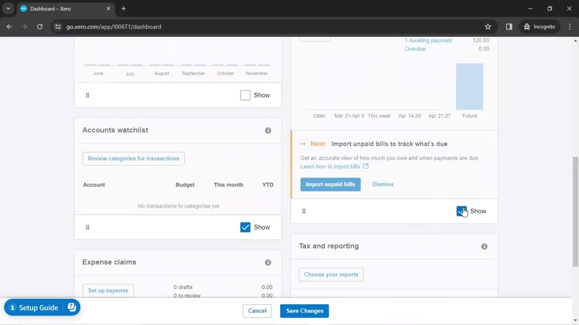 Editing dashboard screenshot