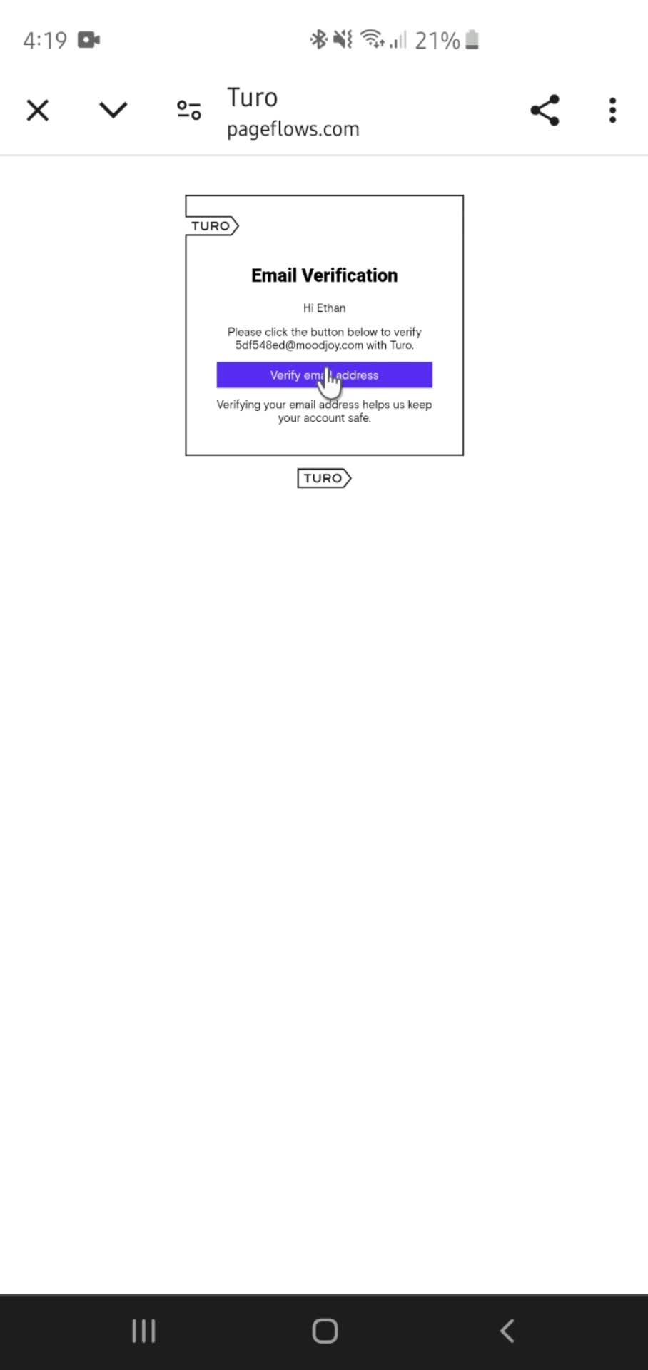 Verifying email address on Turo video thumbnail