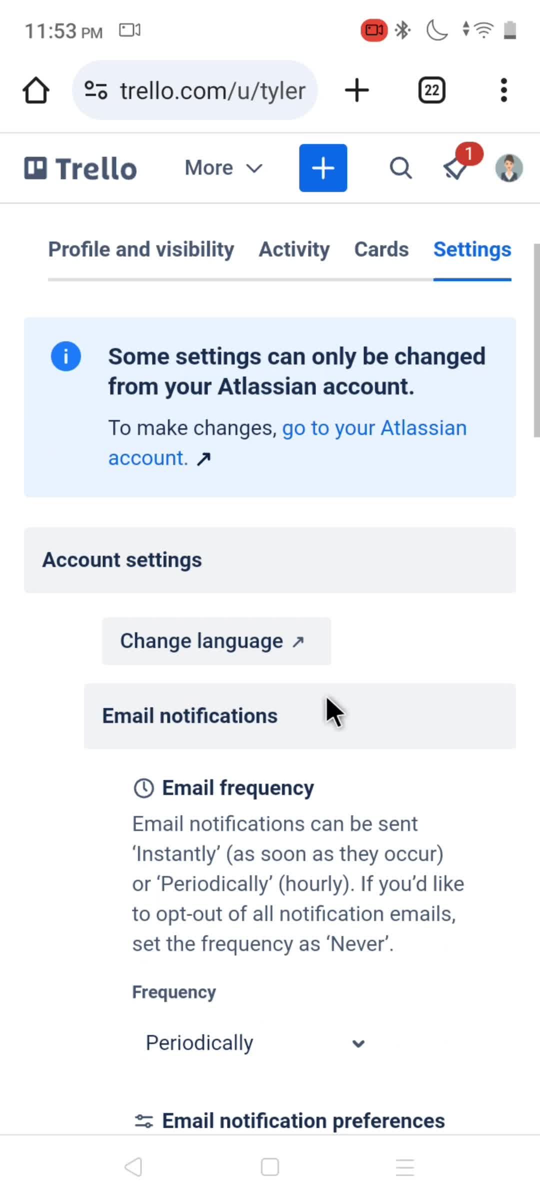 Email notification settings screenshot