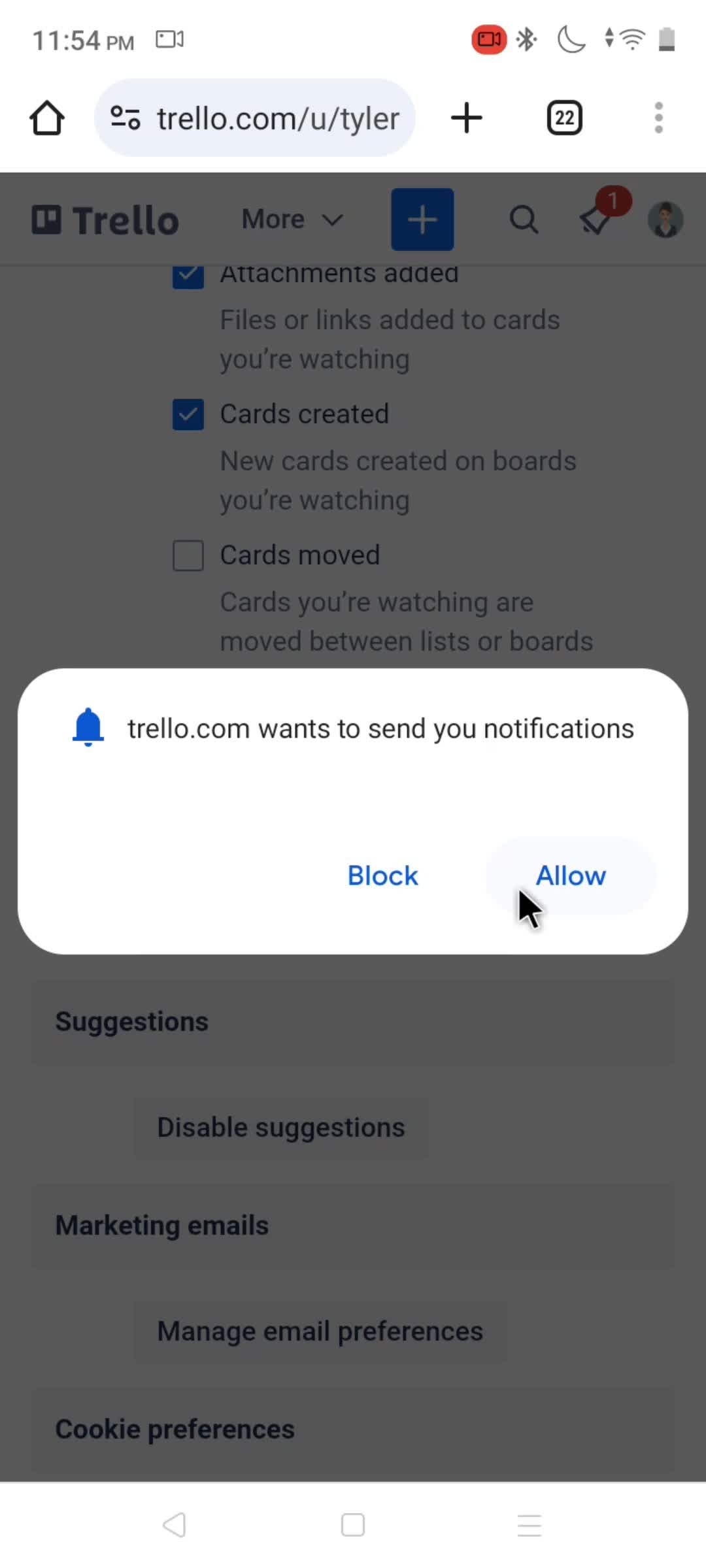 Email notification settings screenshot