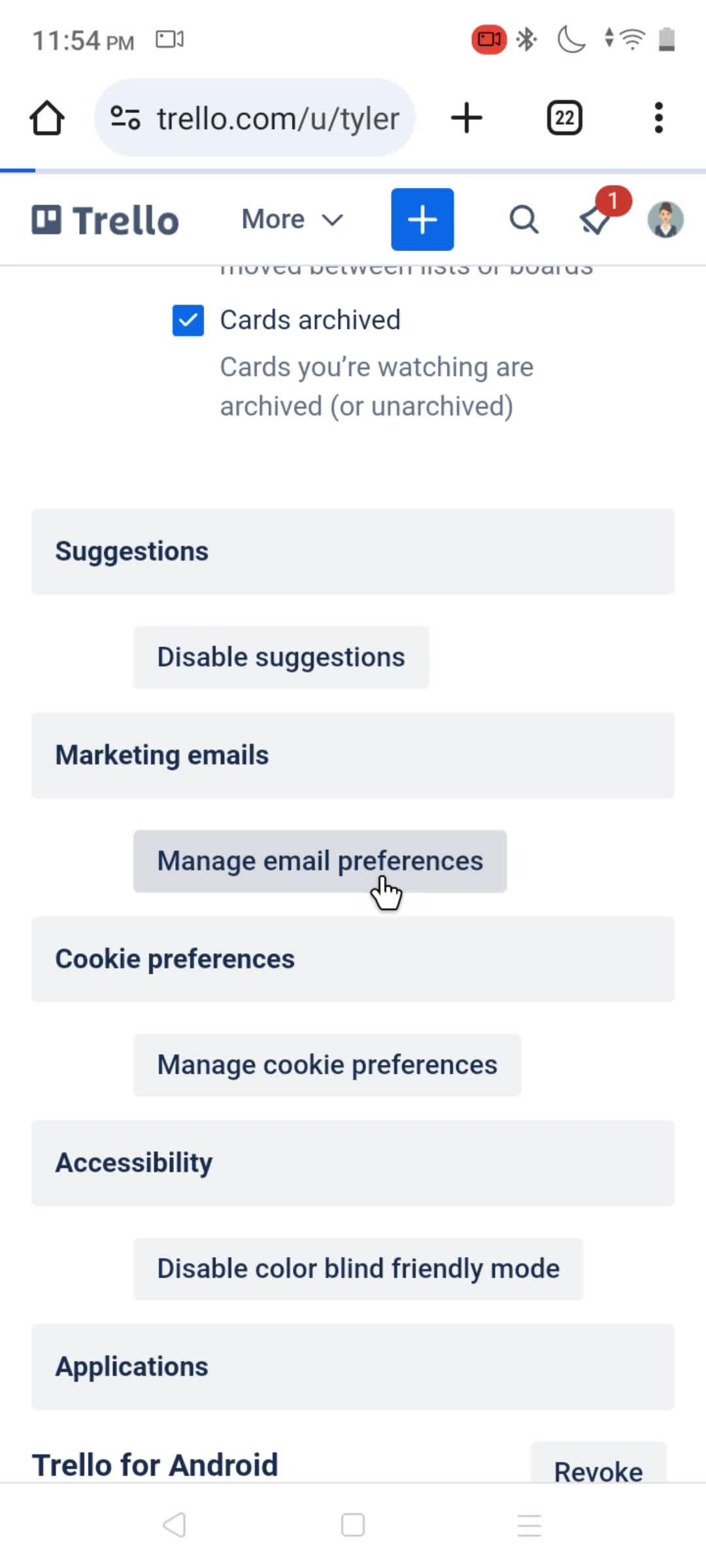 Email notification settings screenshot