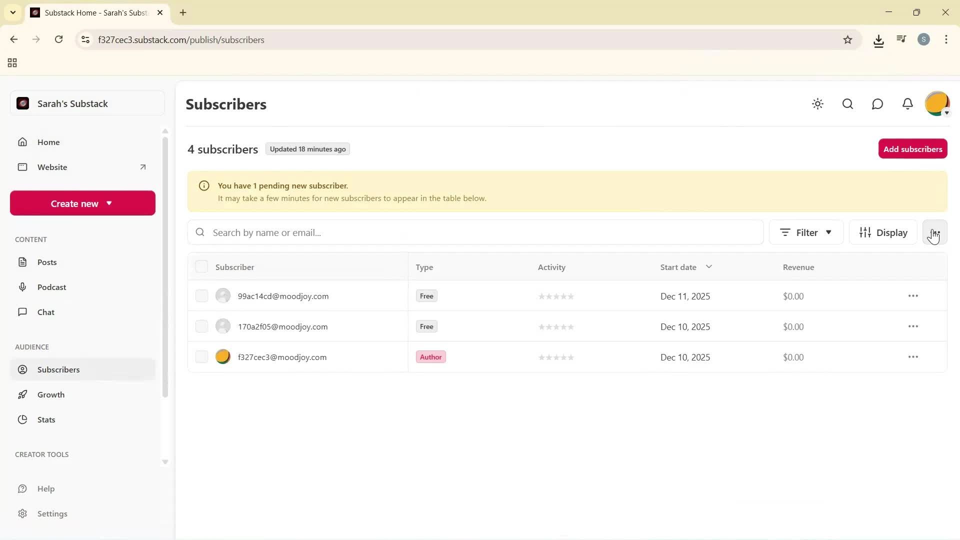 Exporting data screenshot