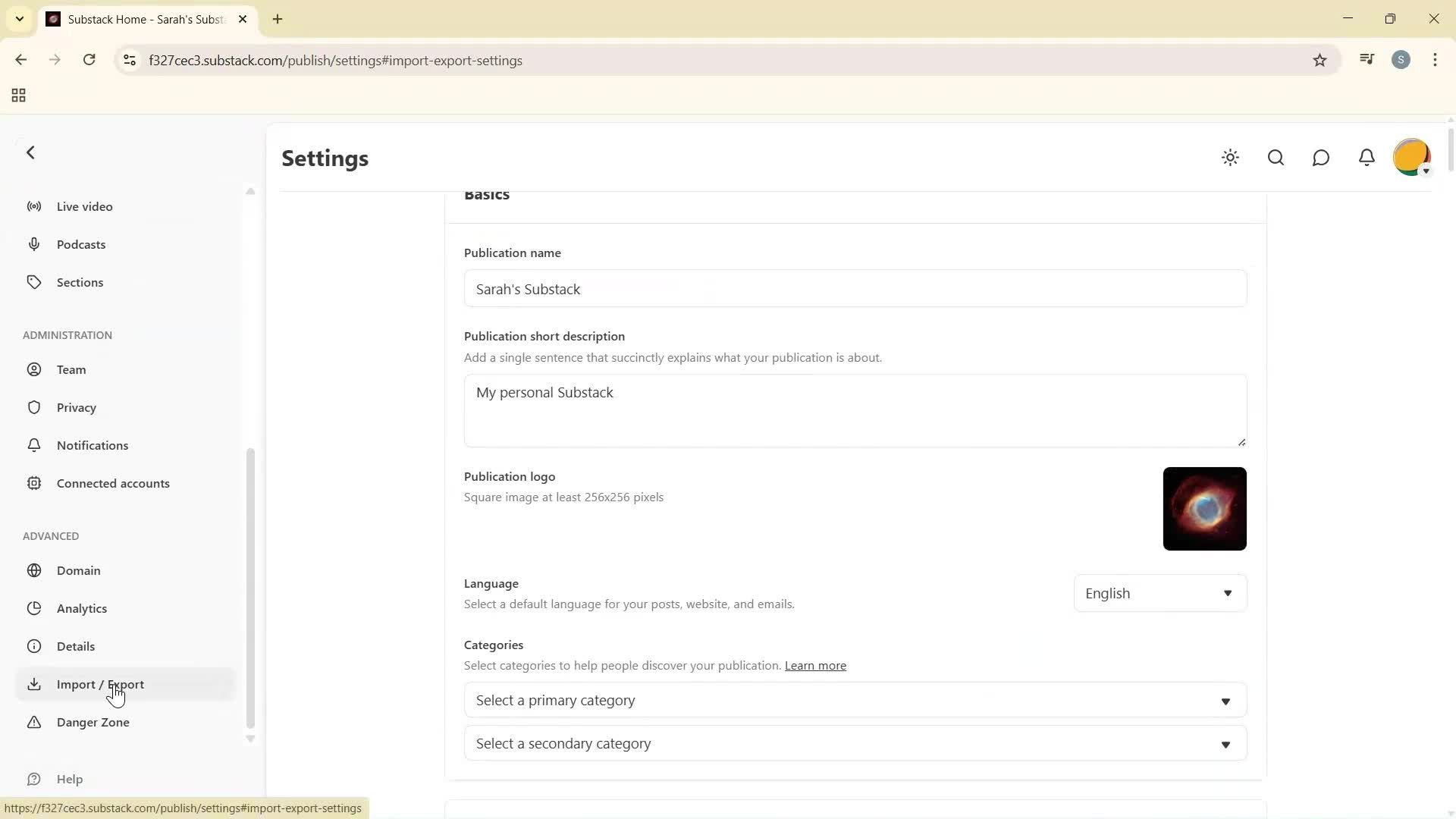 Exporting data screenshot