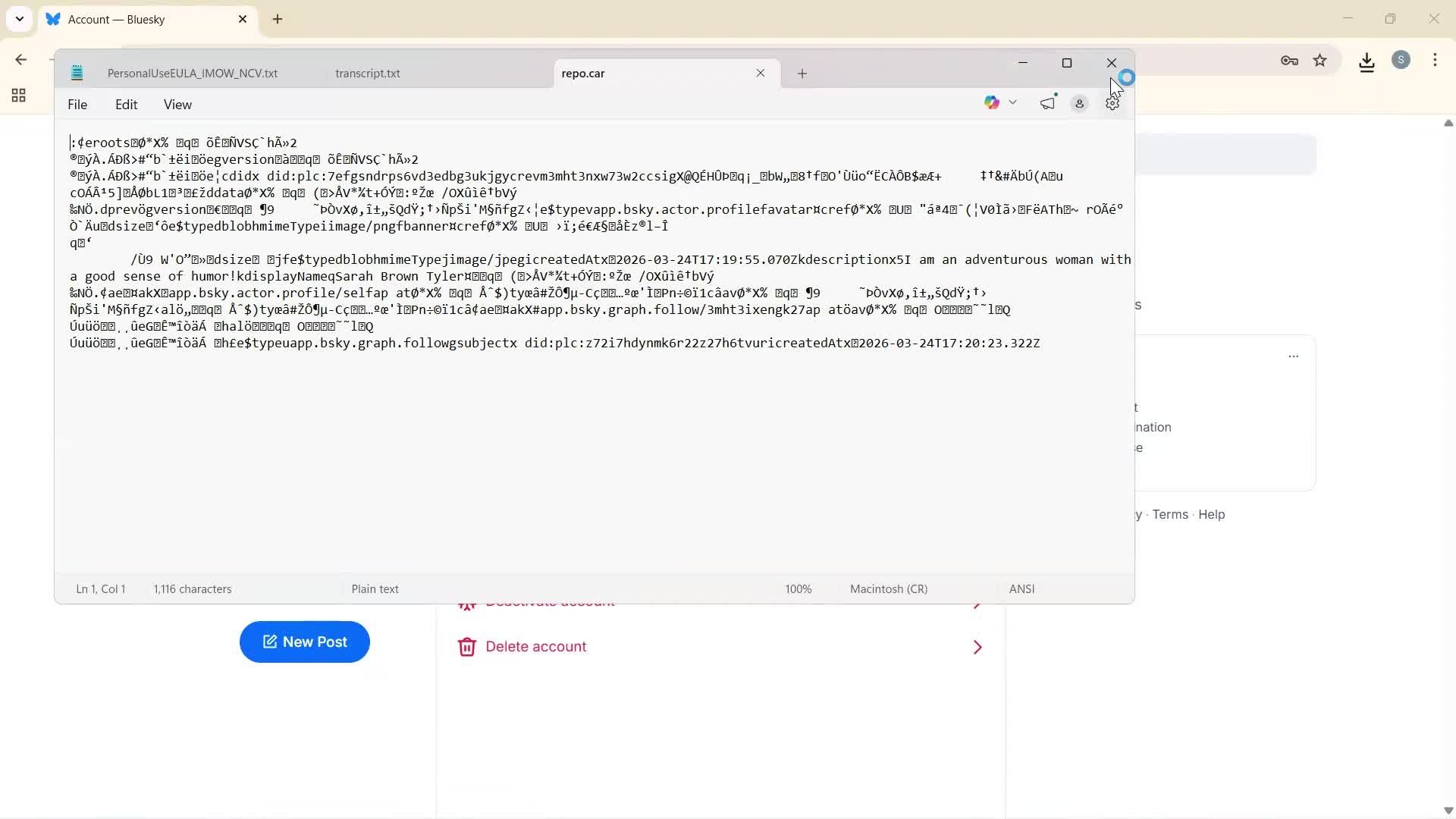 Exporting data screenshot