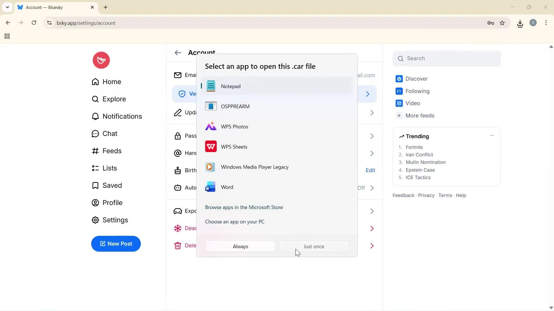 Exporting data screenshot