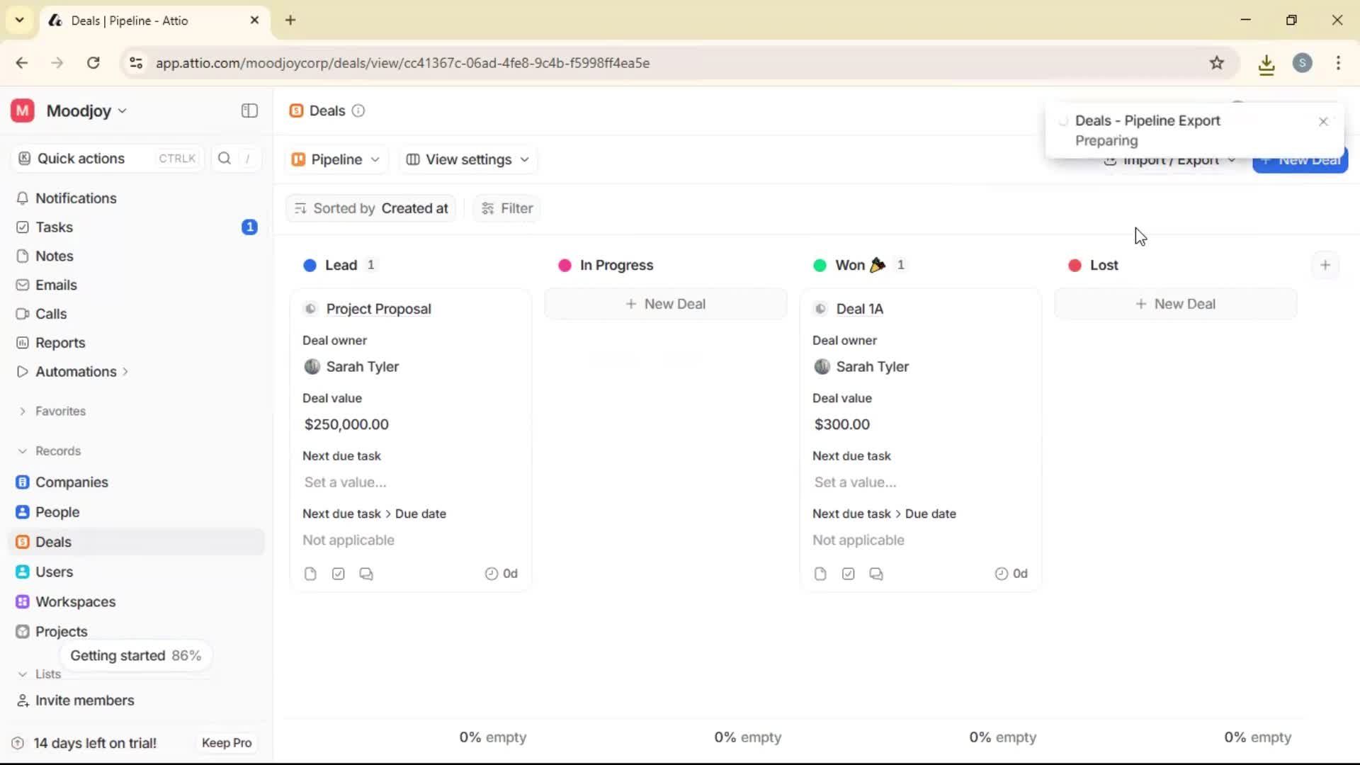 Exporting data screenshot