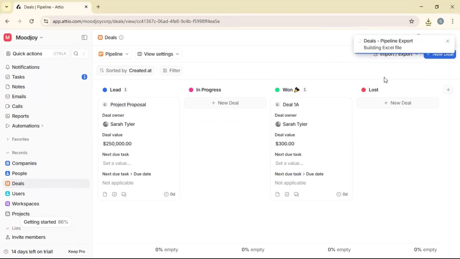 Exporting data screenshot