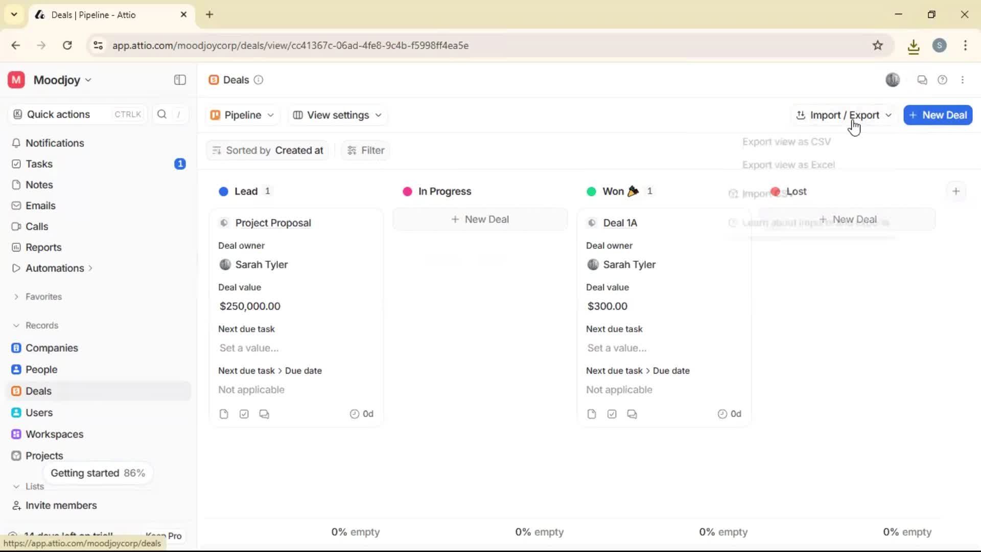 Exporting data screenshot