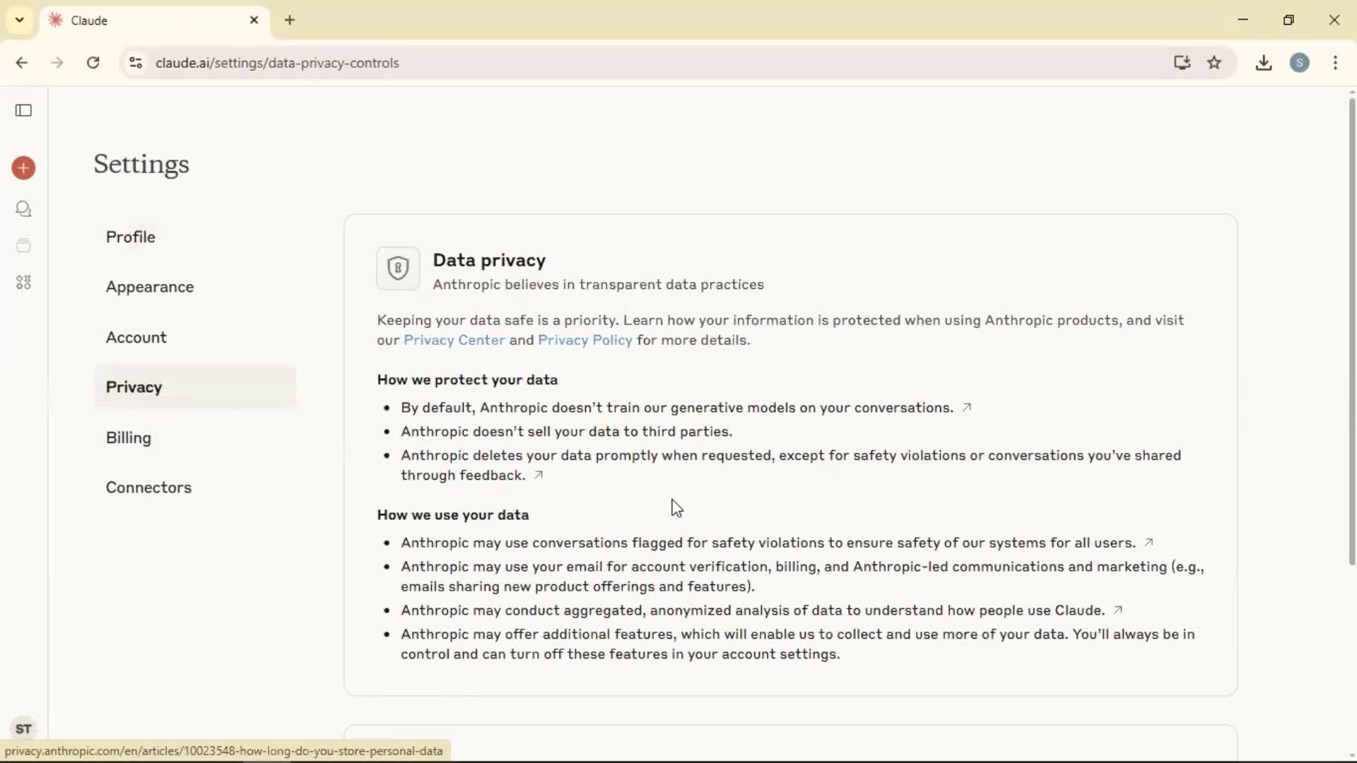 Exporting data screenshot