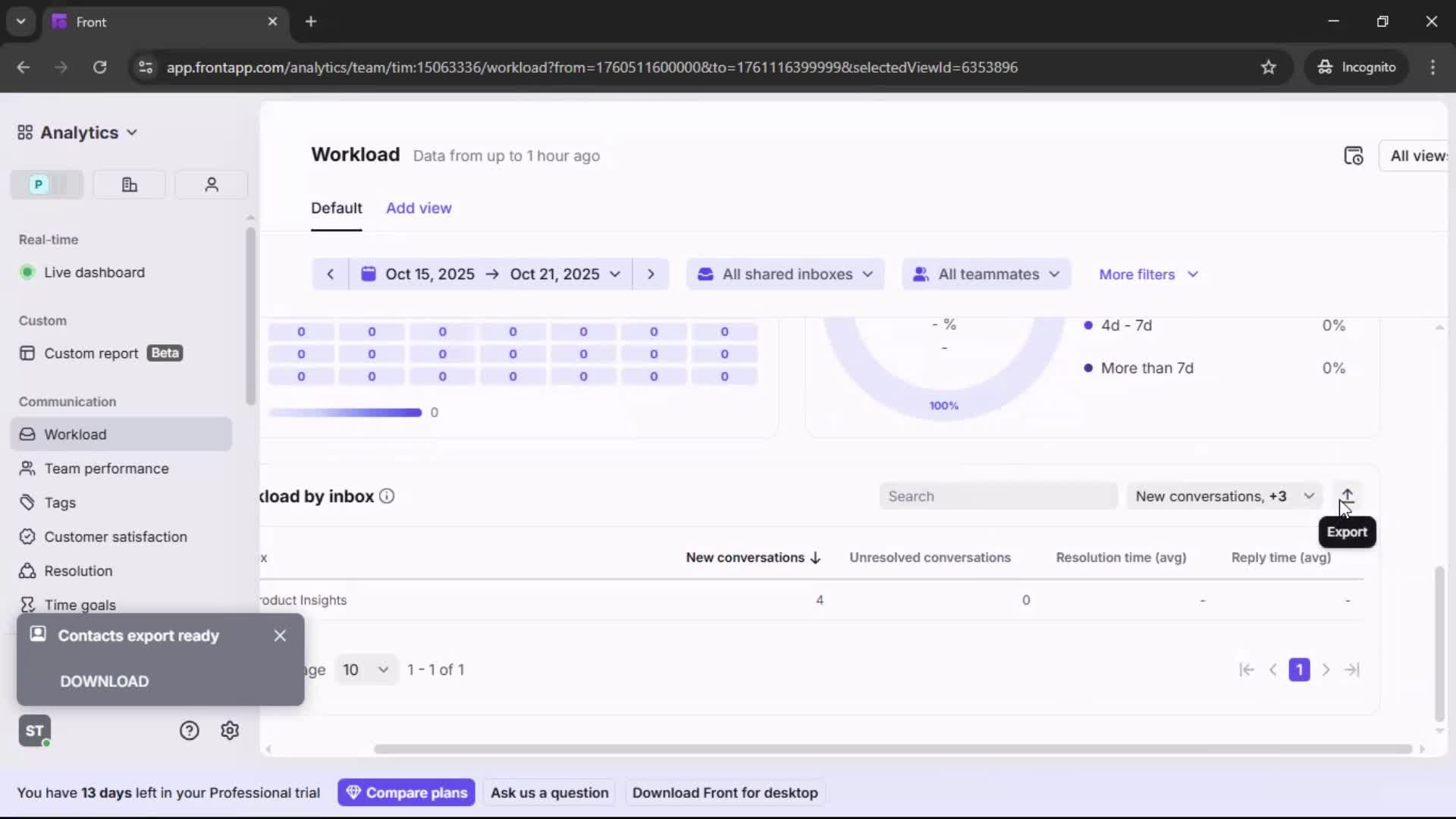 Exporting data screenshot