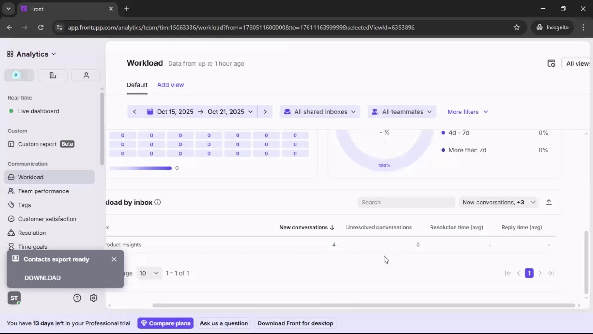 Exporting data screenshot