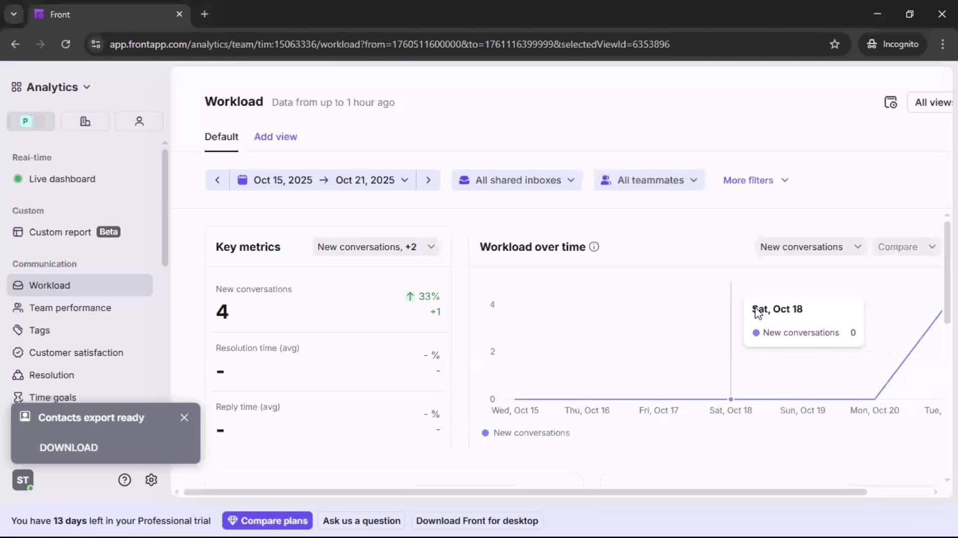 Exporting data screenshot