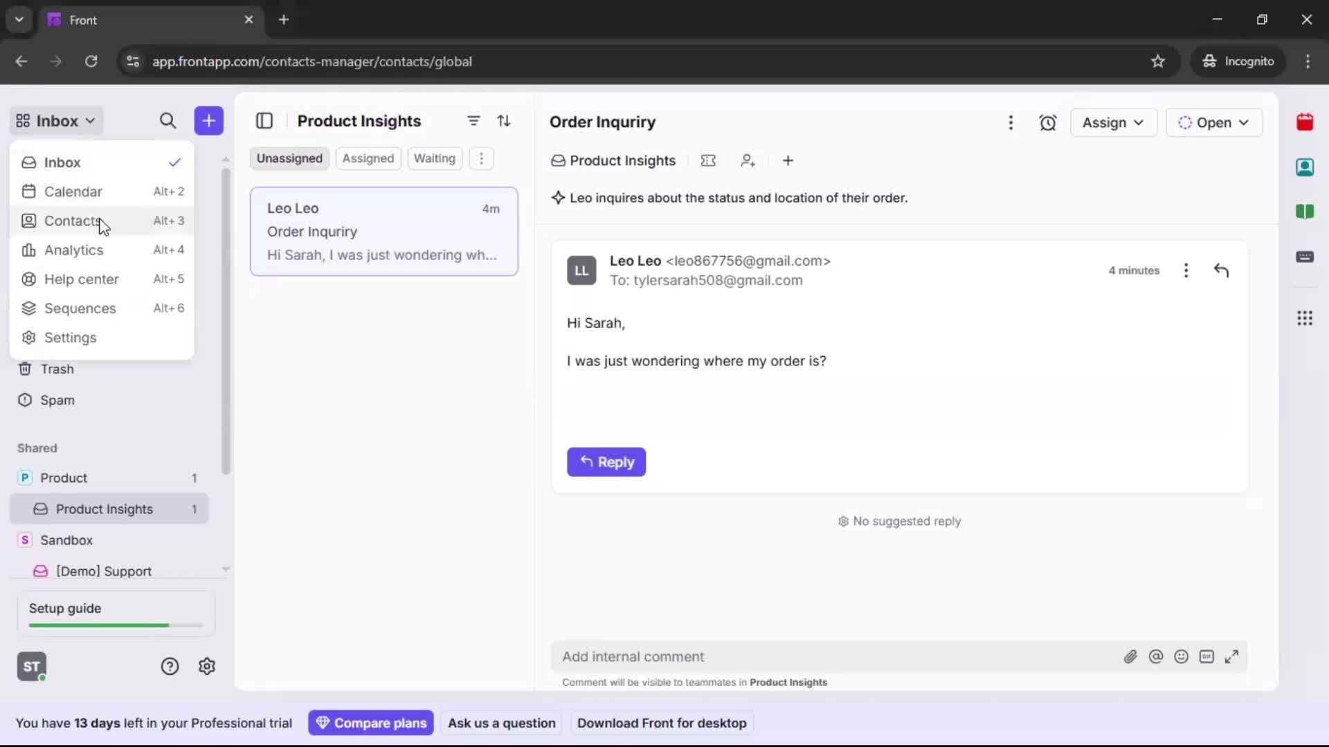 Exporting data screenshot