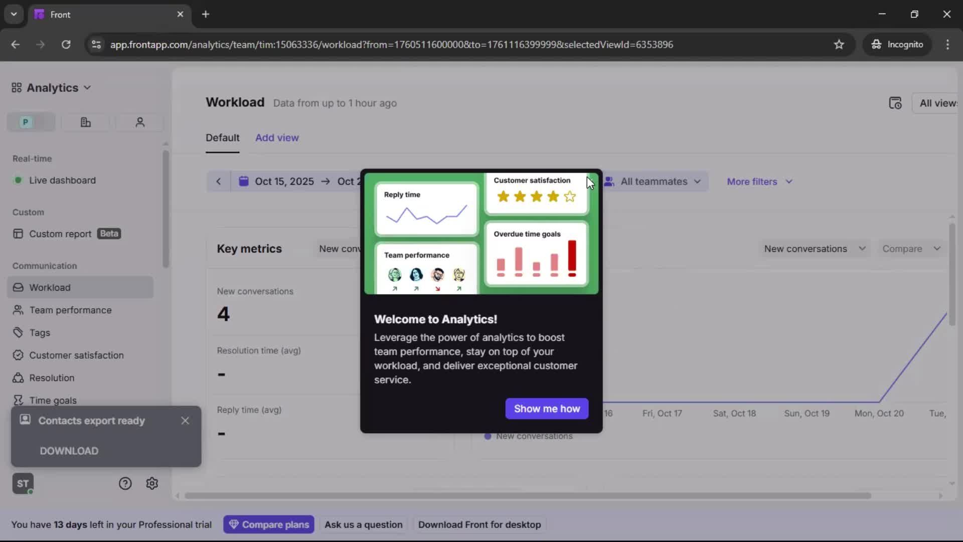 Exporting data screenshot