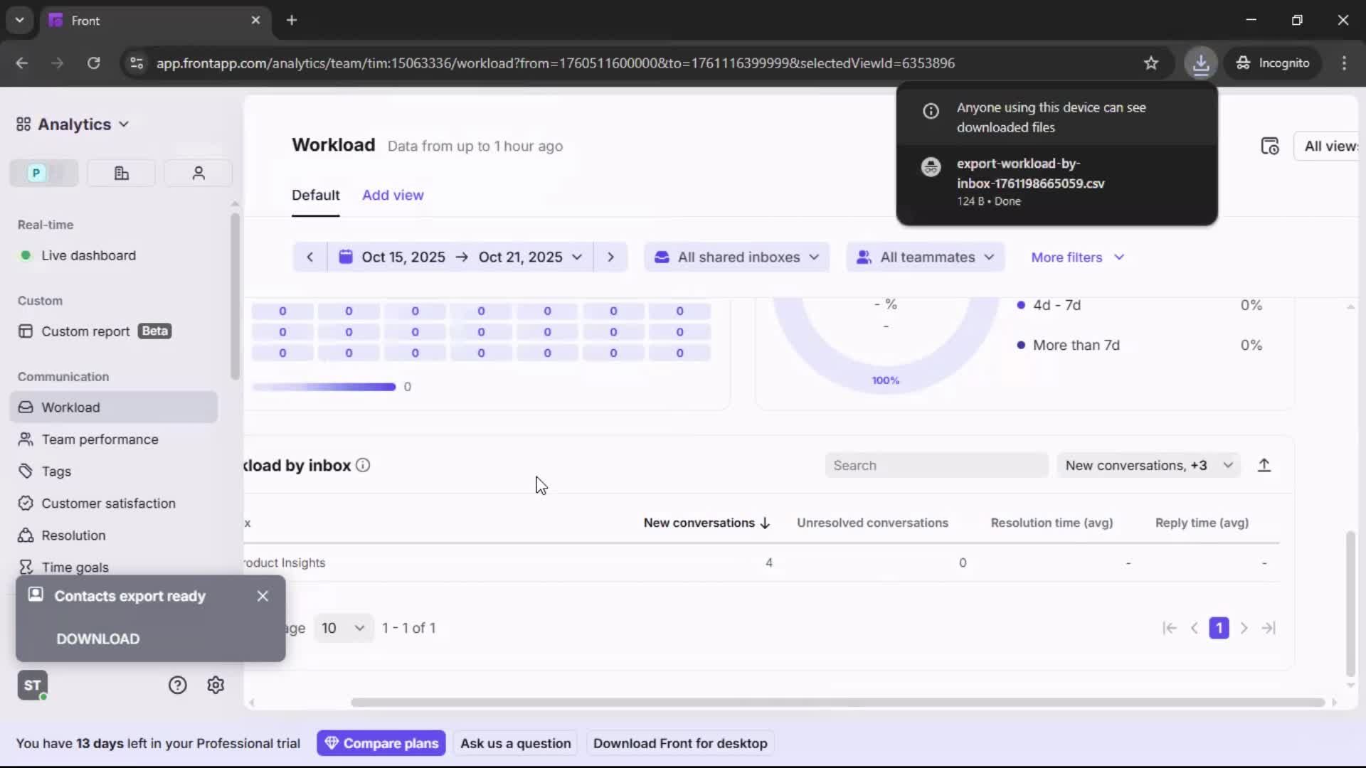 Exporting data screenshot