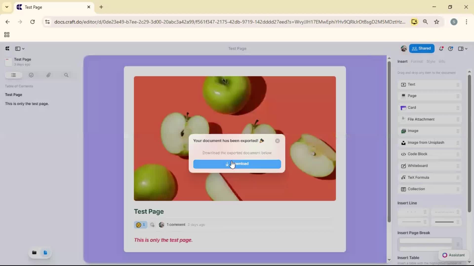 Exporting data screenshot