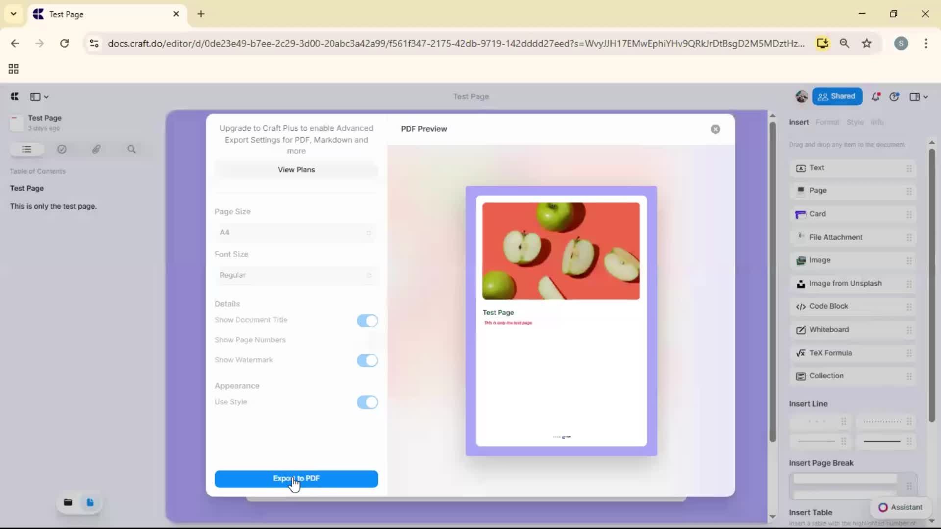 Exporting data screenshot