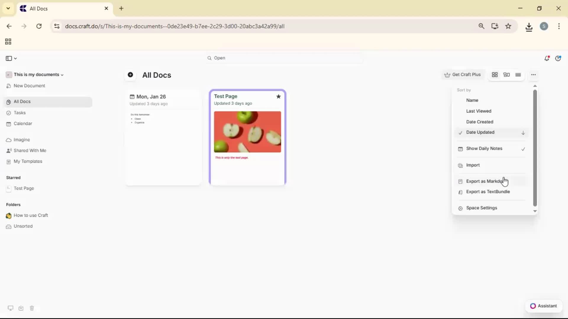 Exporting data screenshot