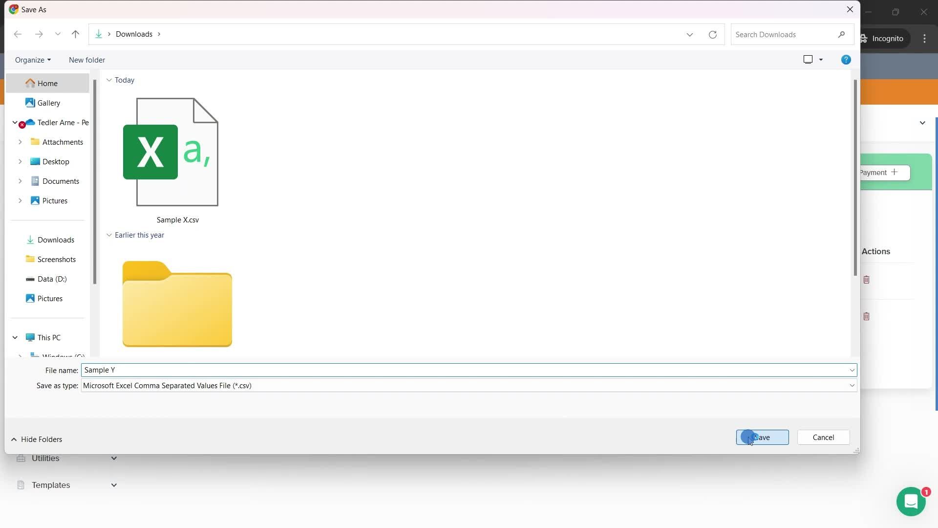 Exporting data screenshot