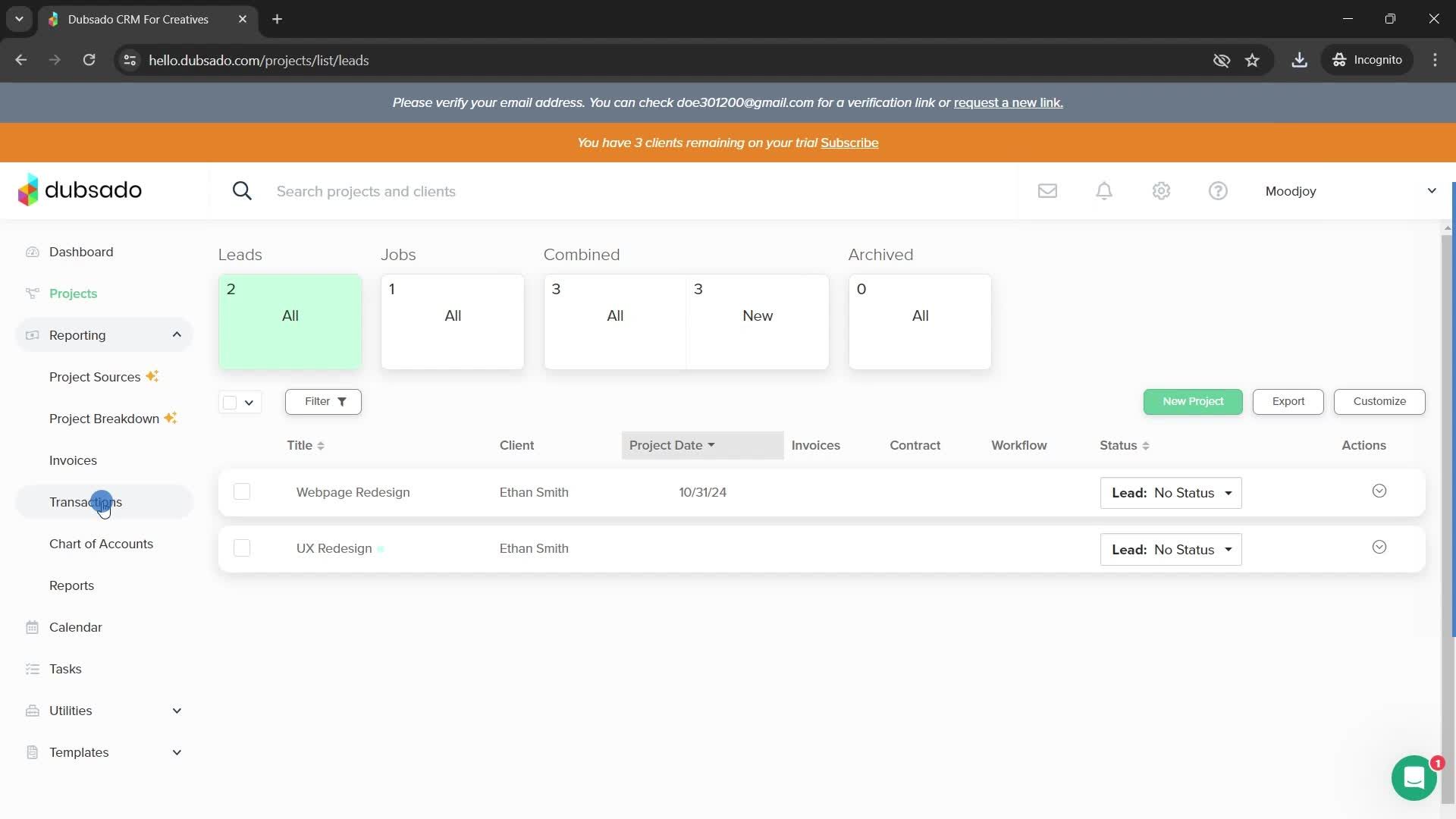 Exporting data screenshot