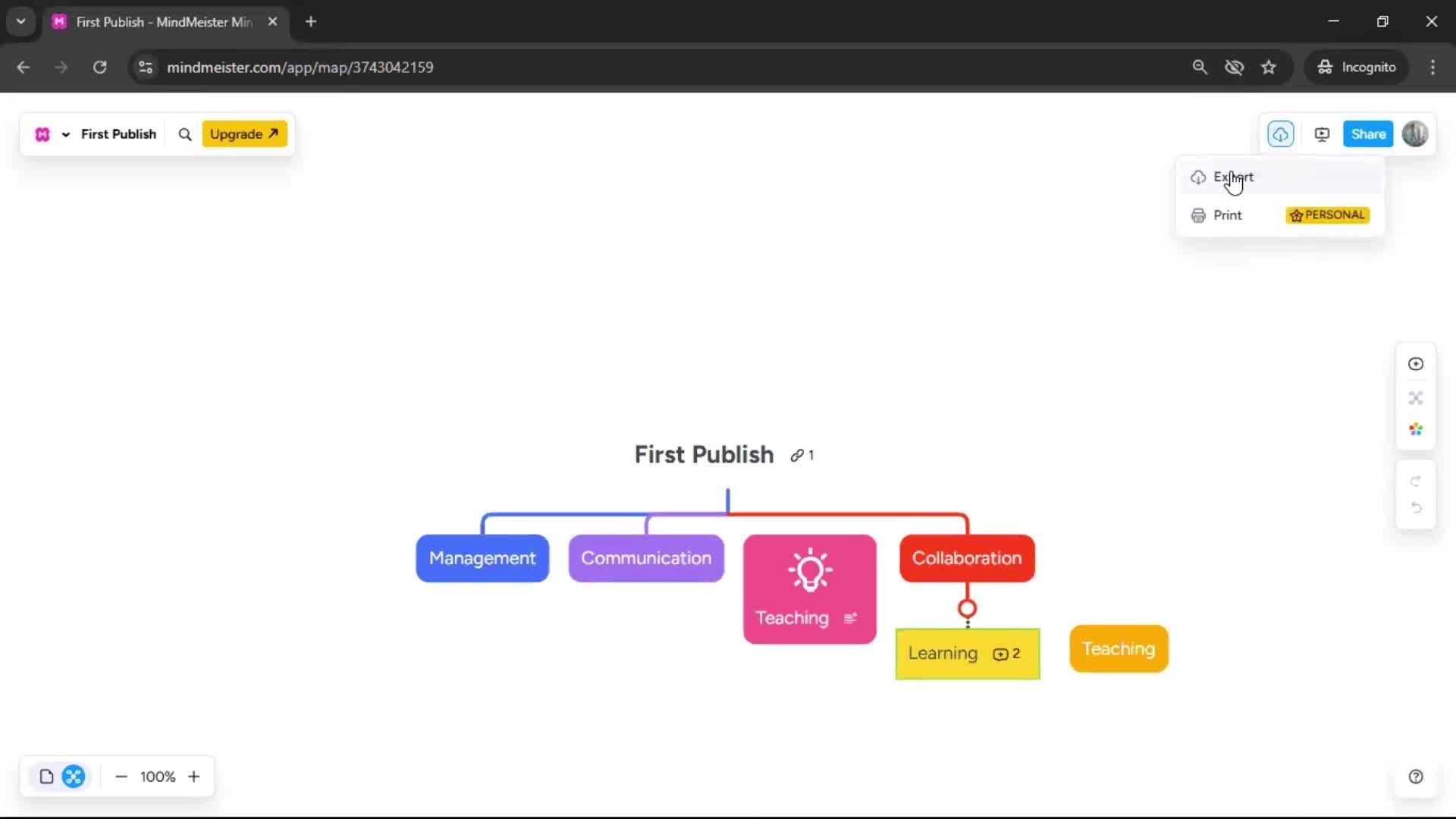 Exporting data screenshot