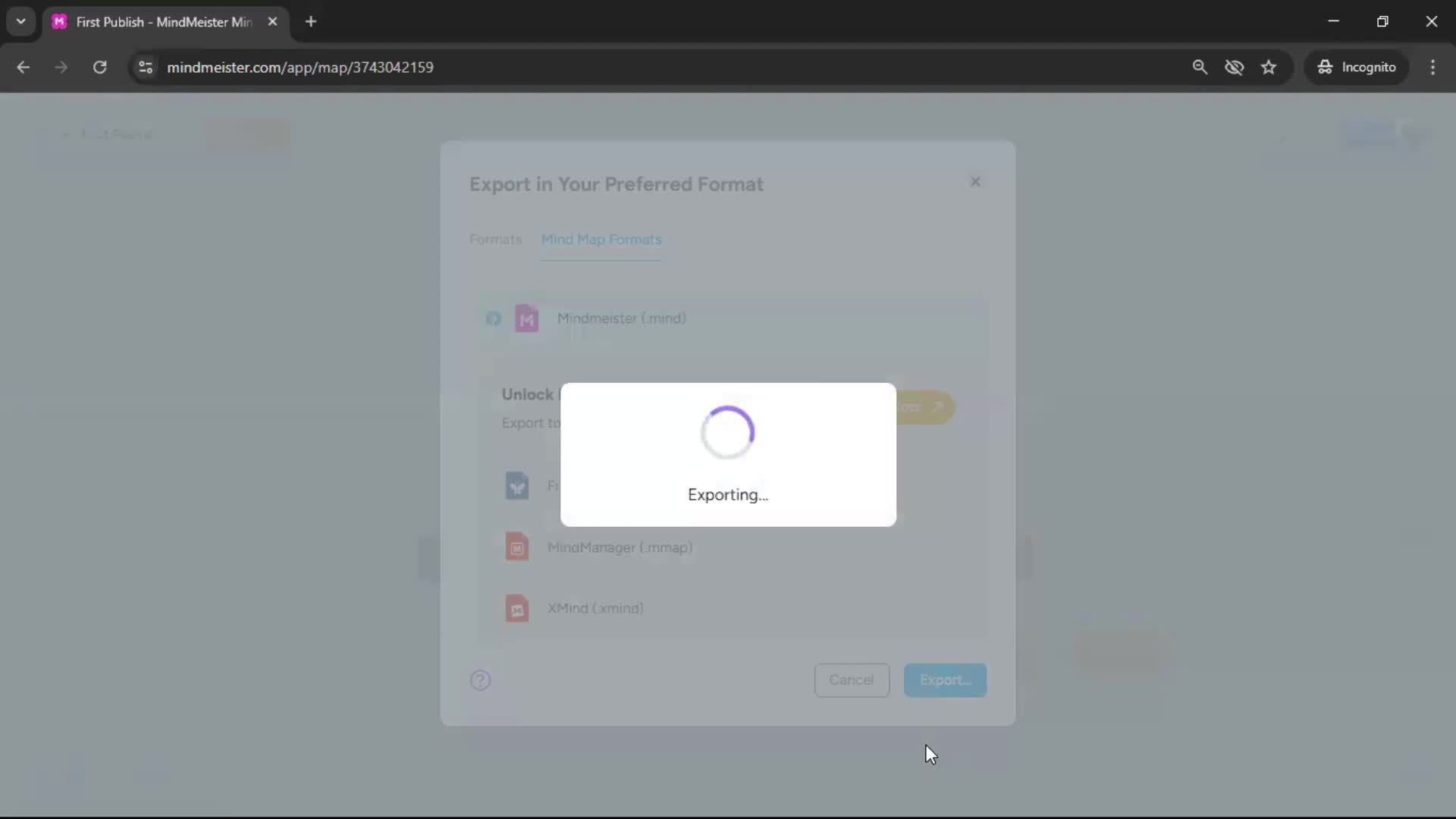Exporting data screenshot