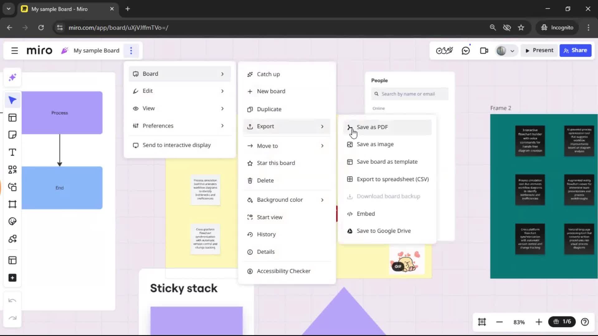 Exporting data screenshot