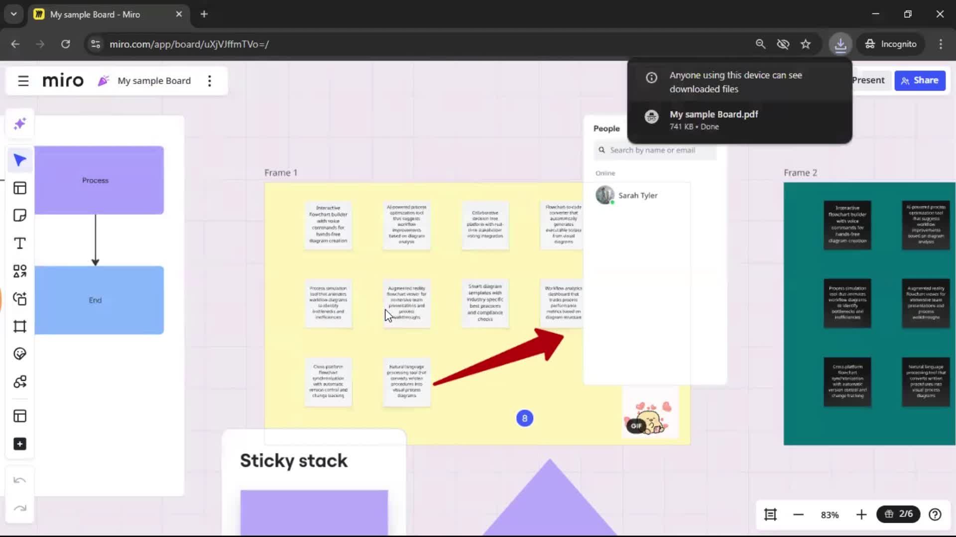 Exporting data screenshot