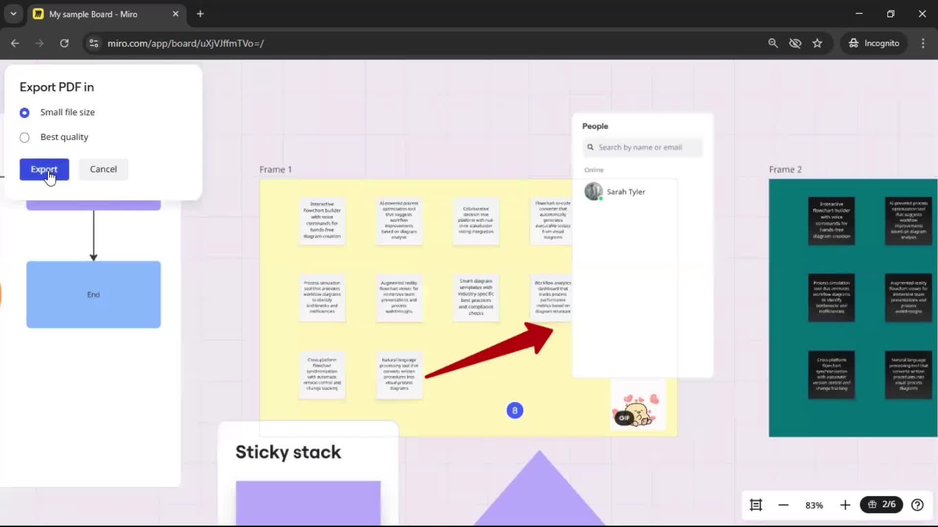 Exporting data screenshot