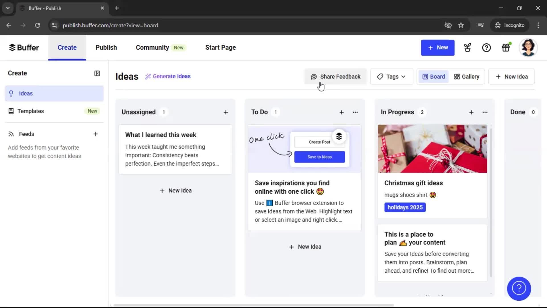 Giving feedback on Buffer video thumbnail
