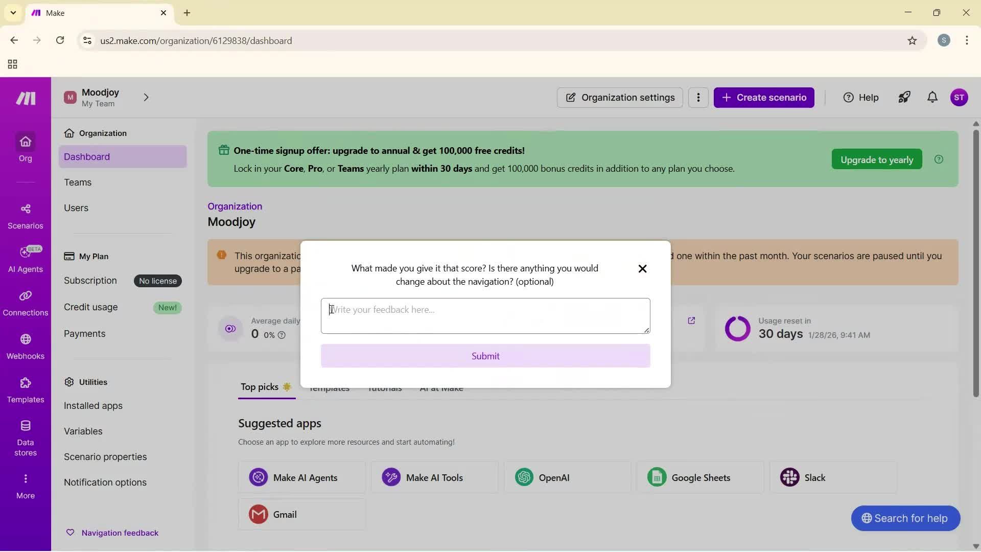 Giving feedback screenshot