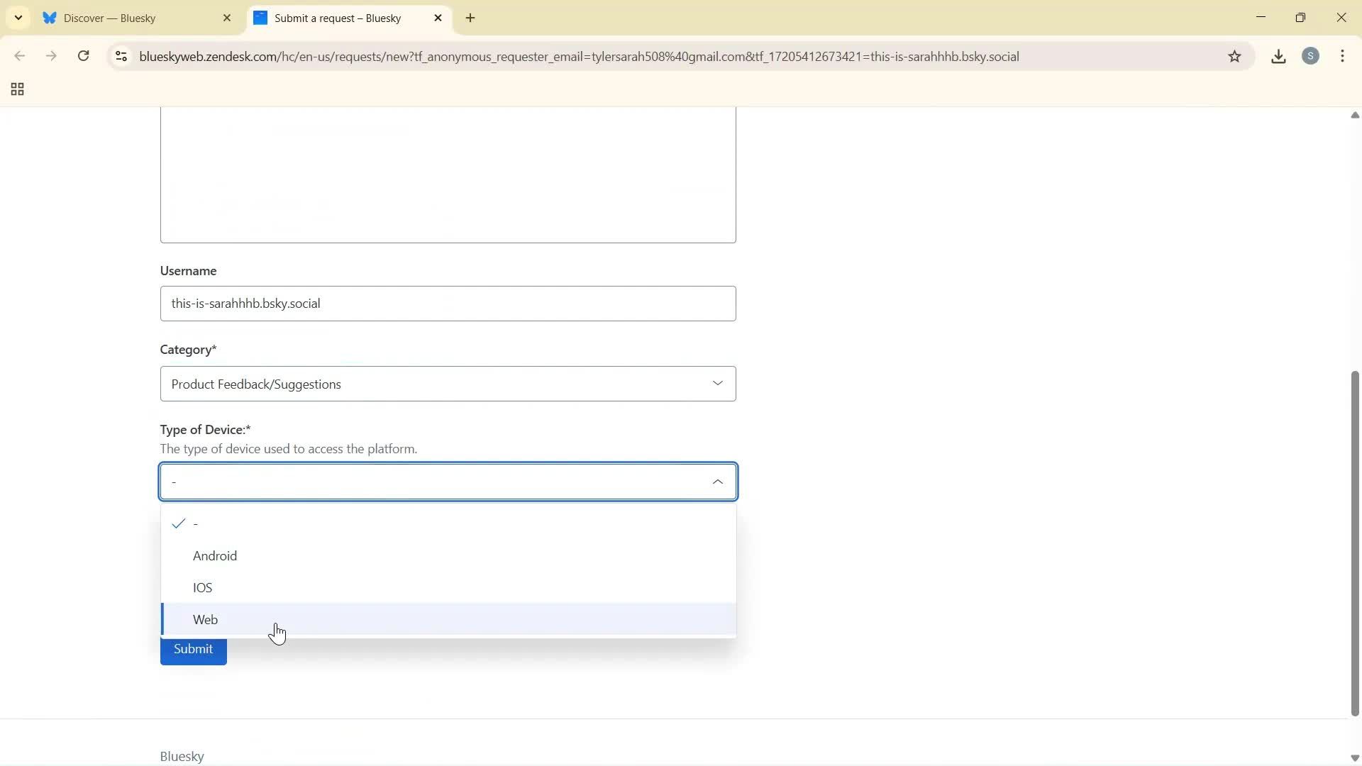Giving feedback screenshot