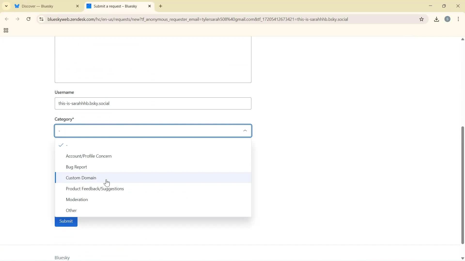 Giving feedback screenshot