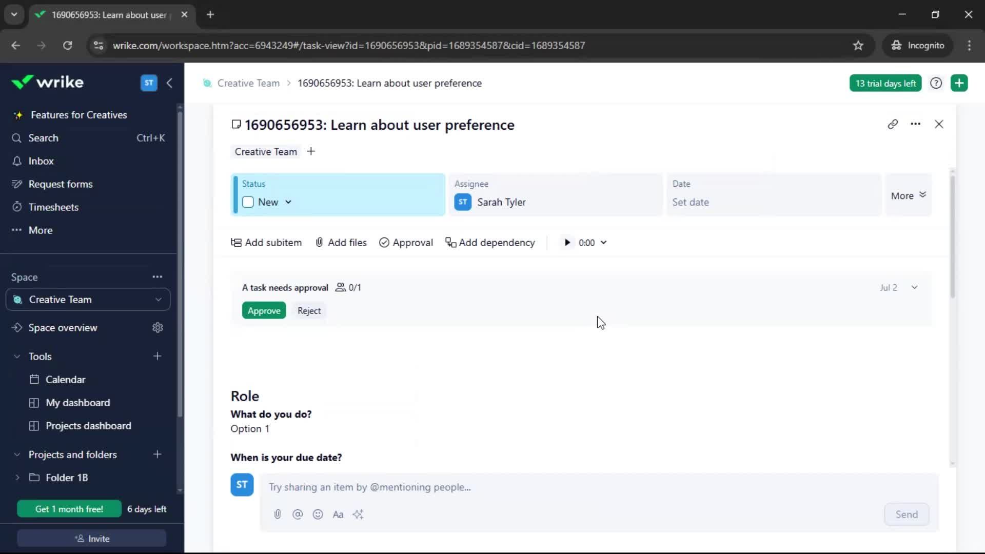 Filling in a form screenshot