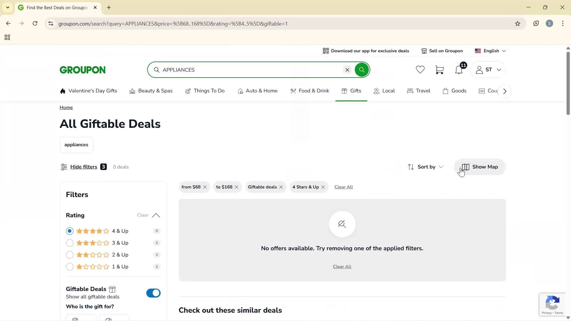 Filtering screenshot