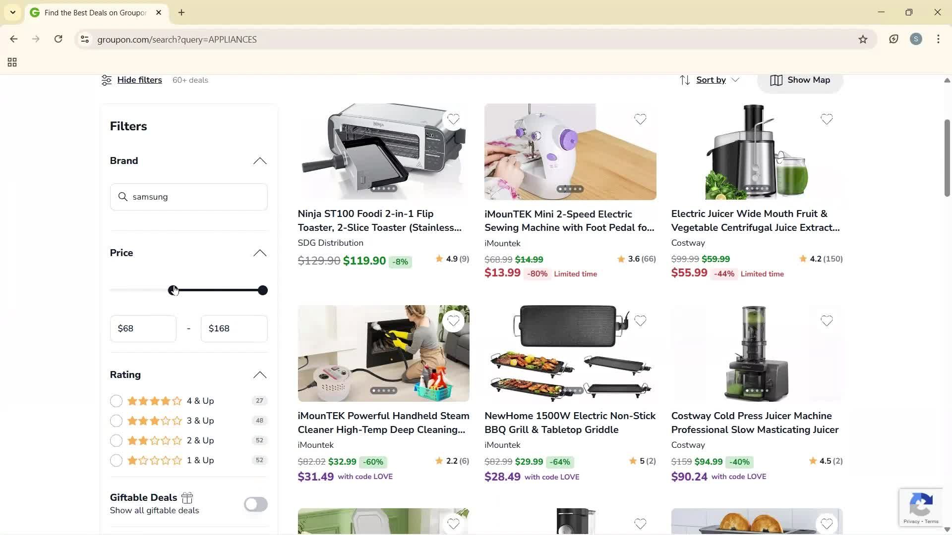 Filtering screenshot