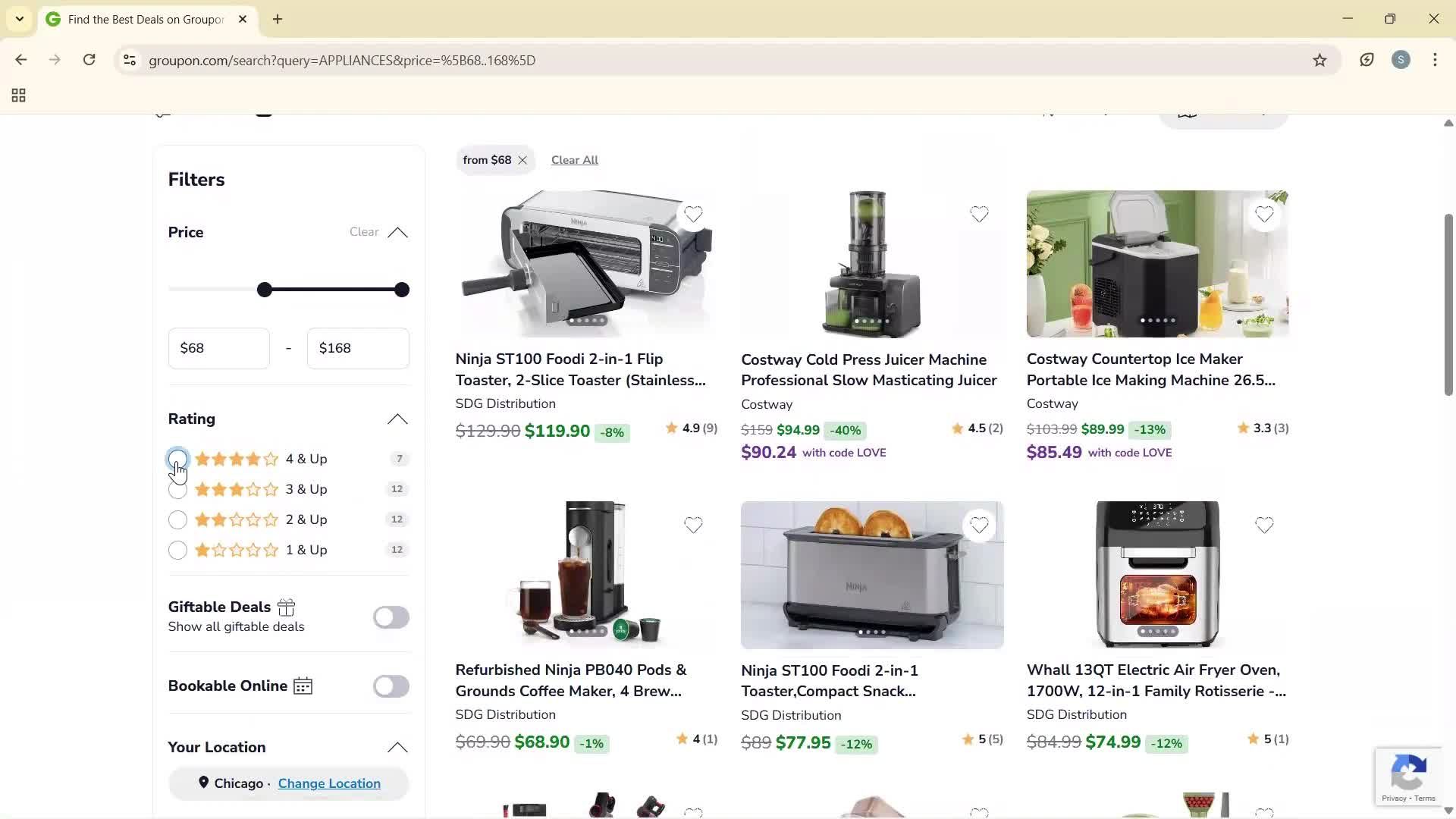 Filtering screenshot