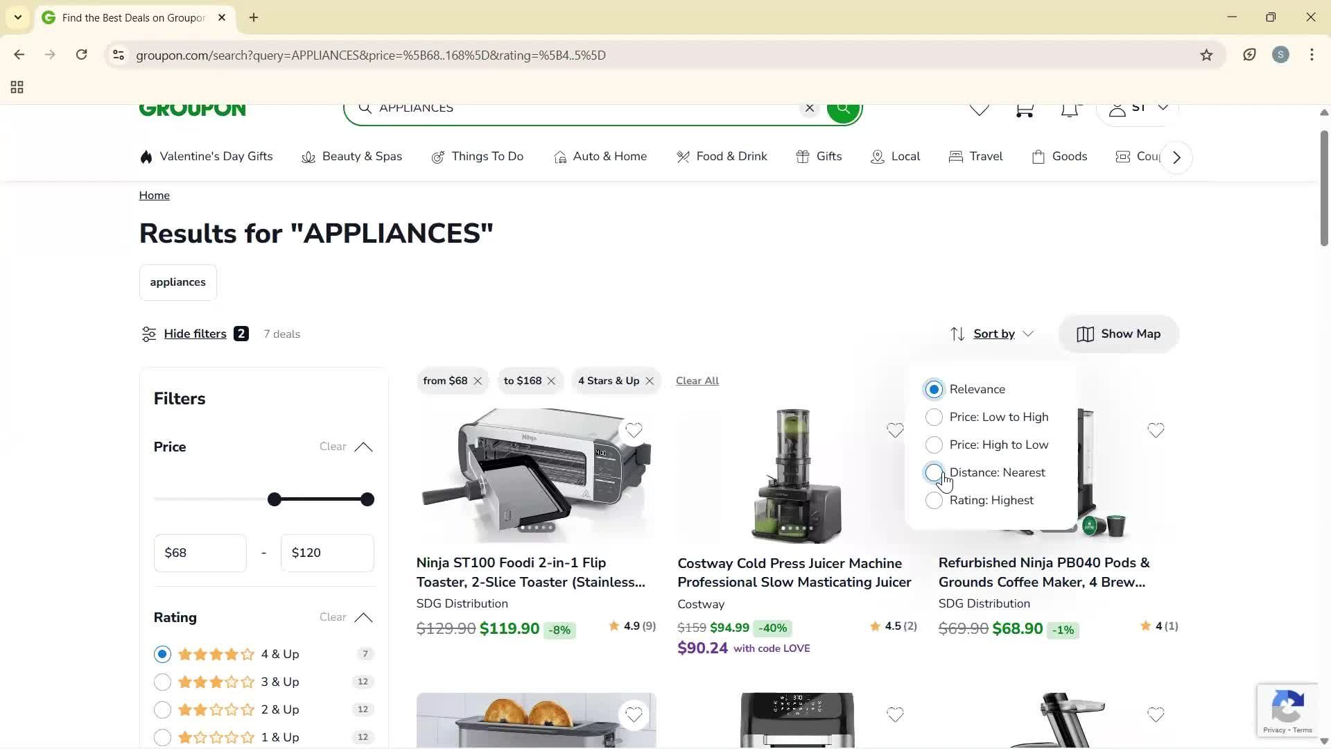 Filtering screenshot