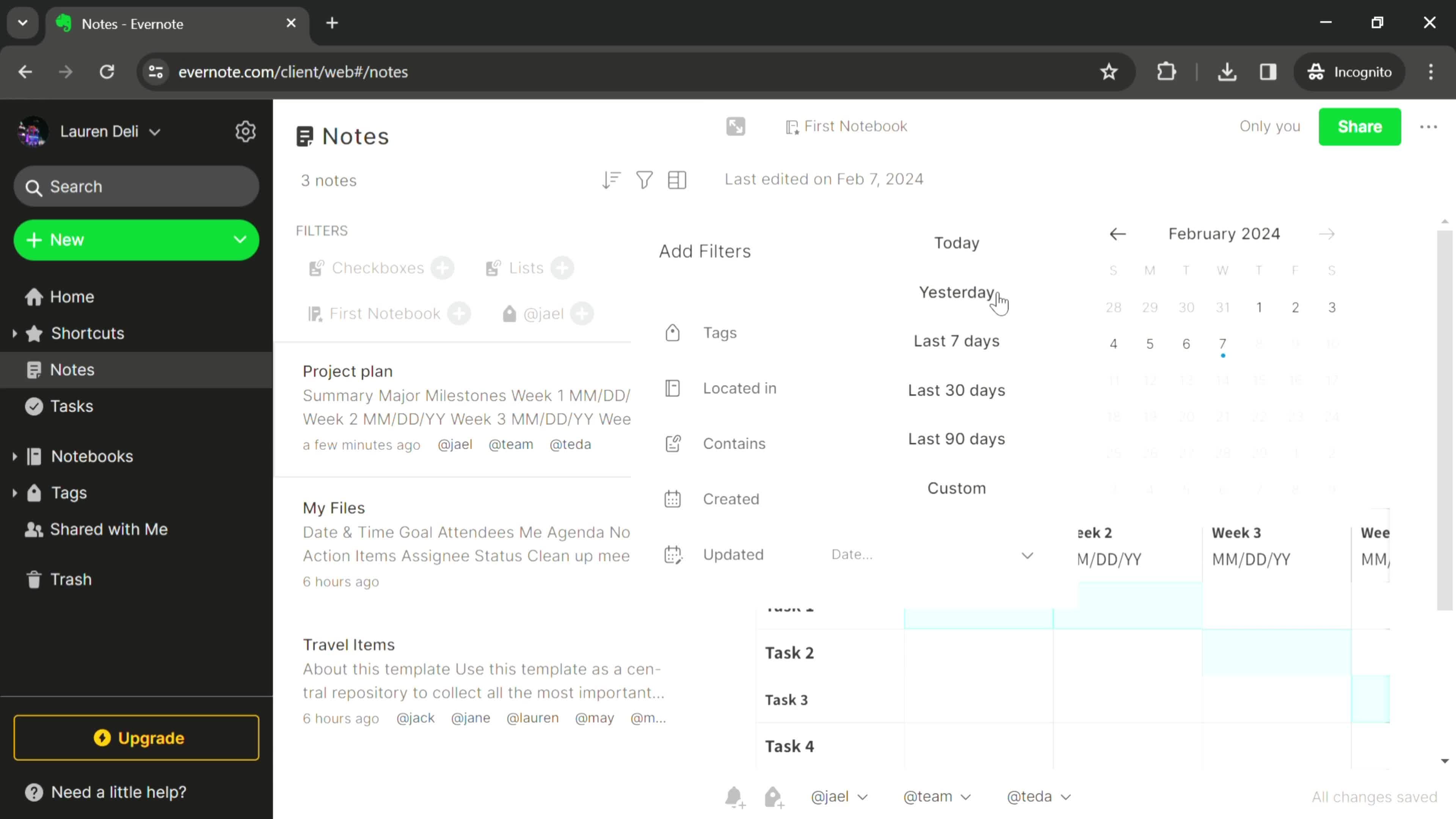 Filtering and sorting screenshot
