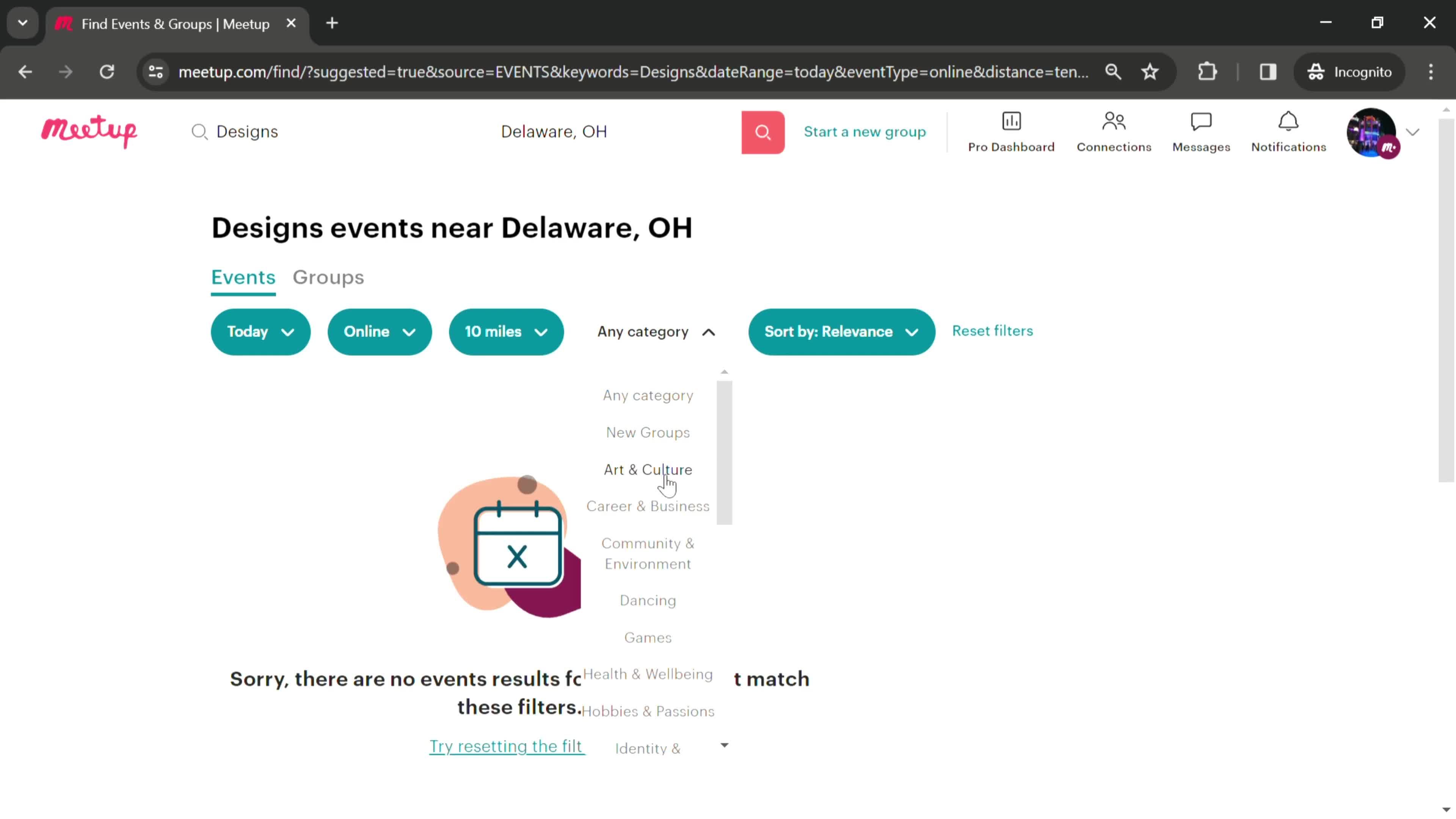 Filtering and sorting screenshot