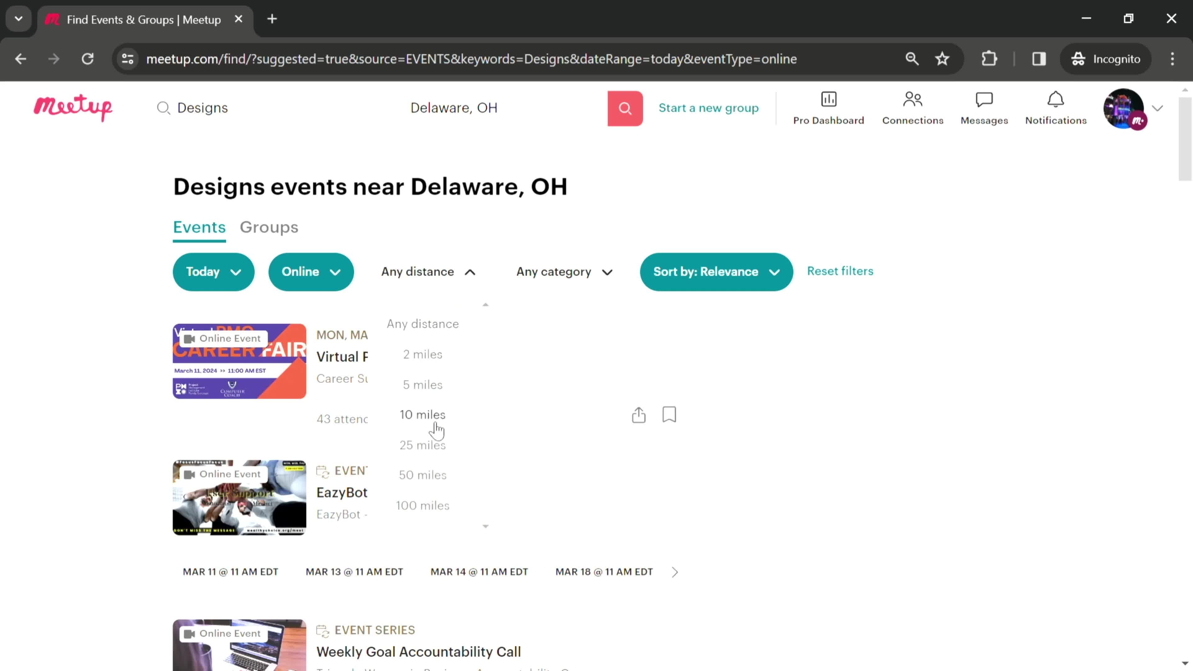 Filtering and sorting screenshot