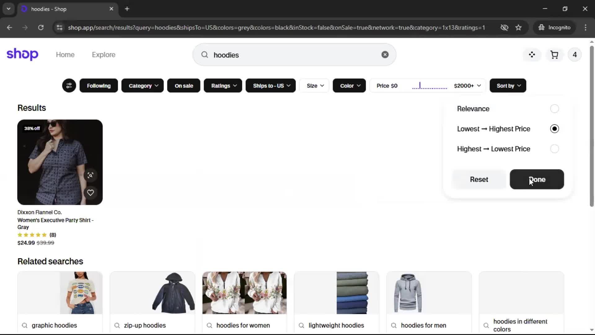 Filtering and sorting screenshot