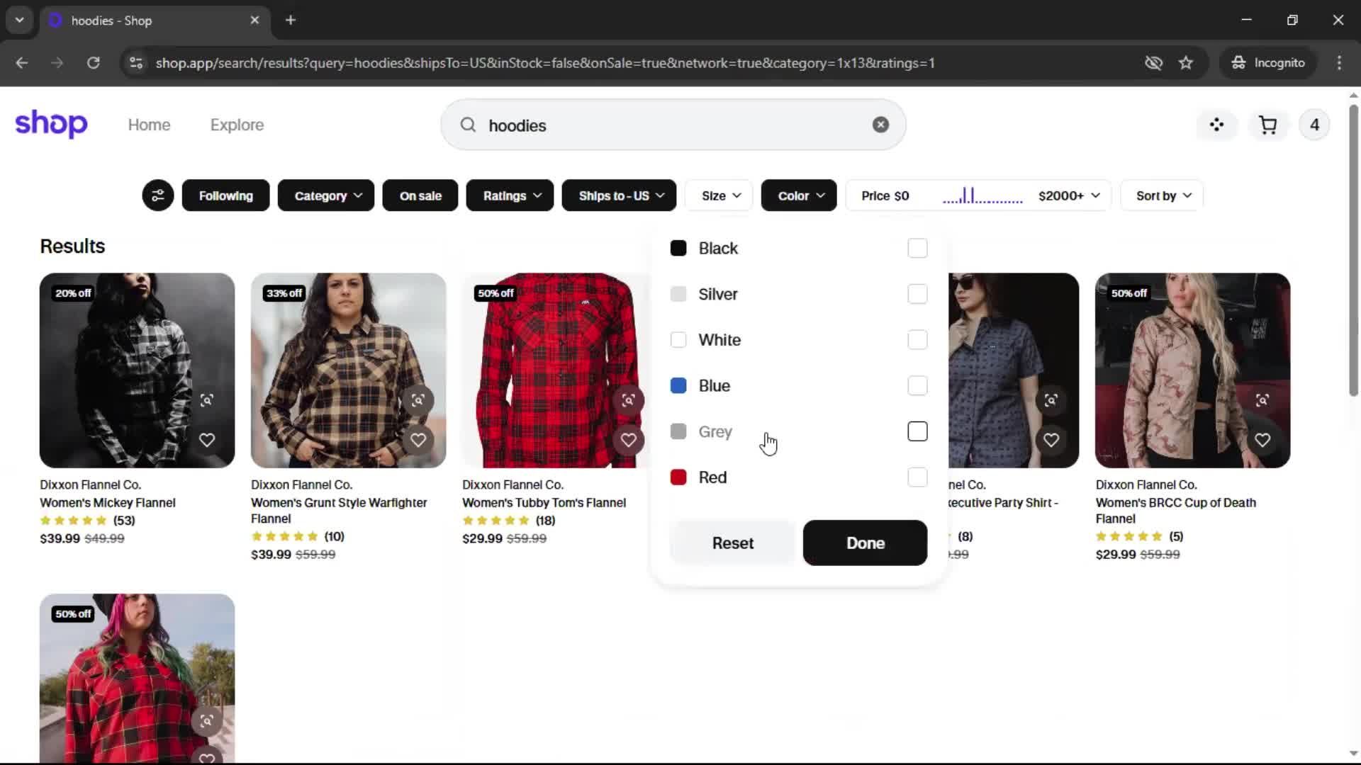 Filtering and sorting screenshot