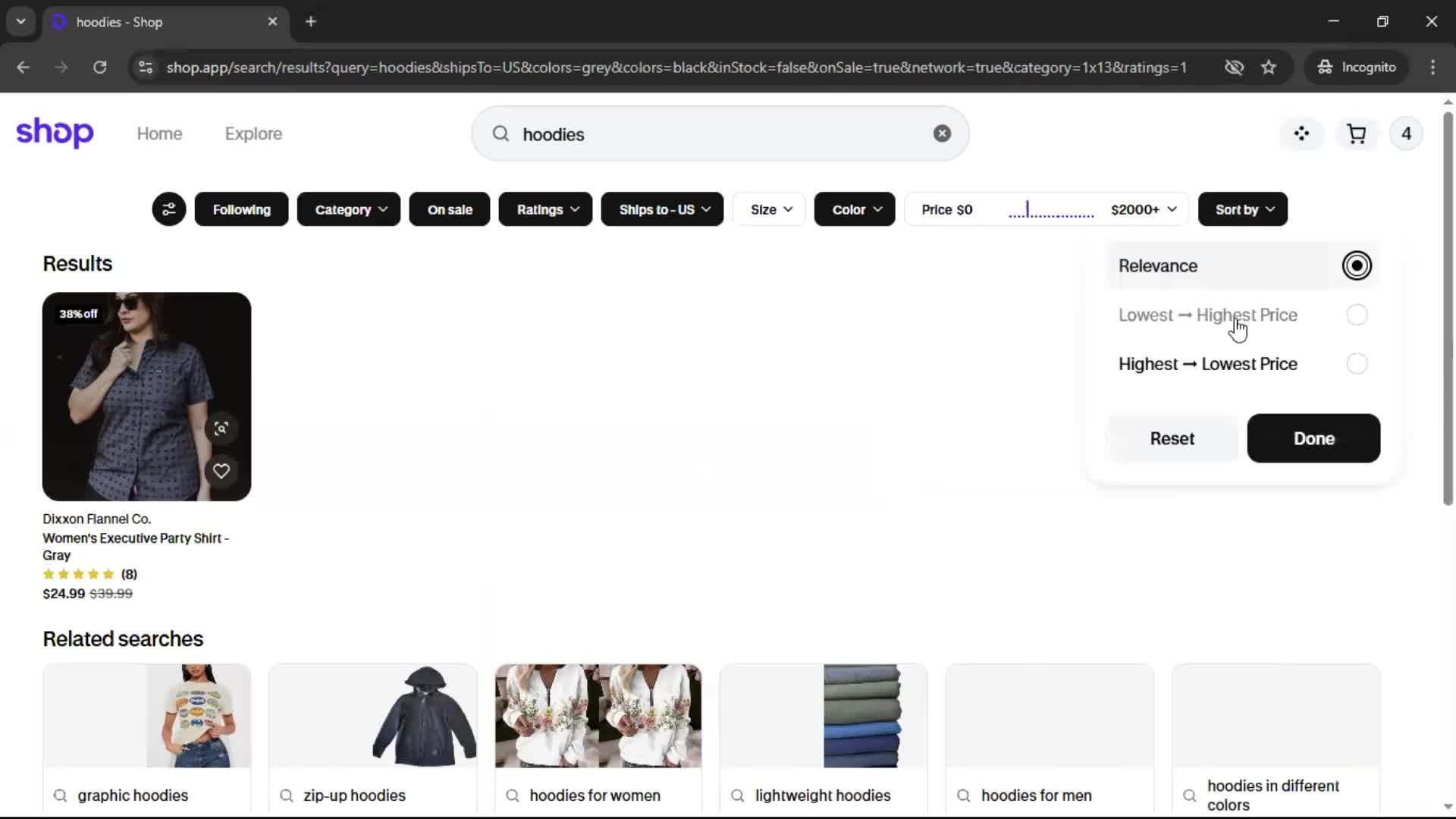 Filtering and sorting screenshot