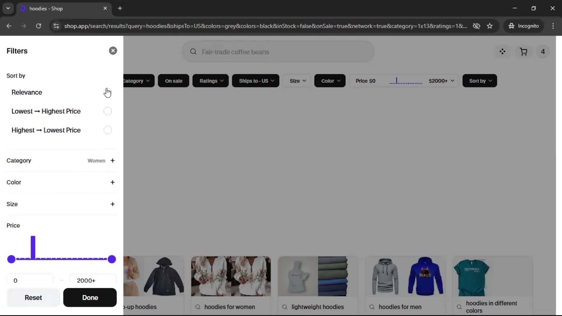 Filtering and sorting screenshot