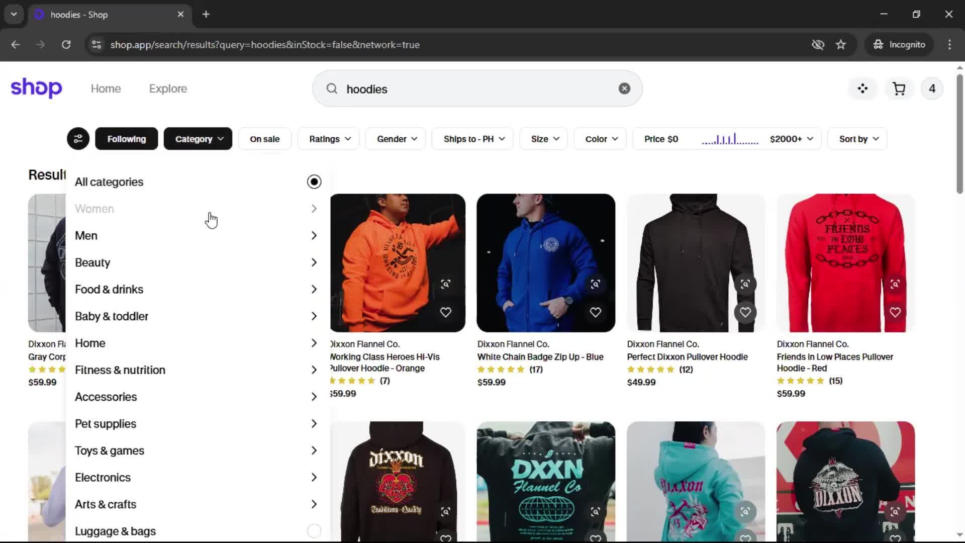 Filtering and sorting screenshot