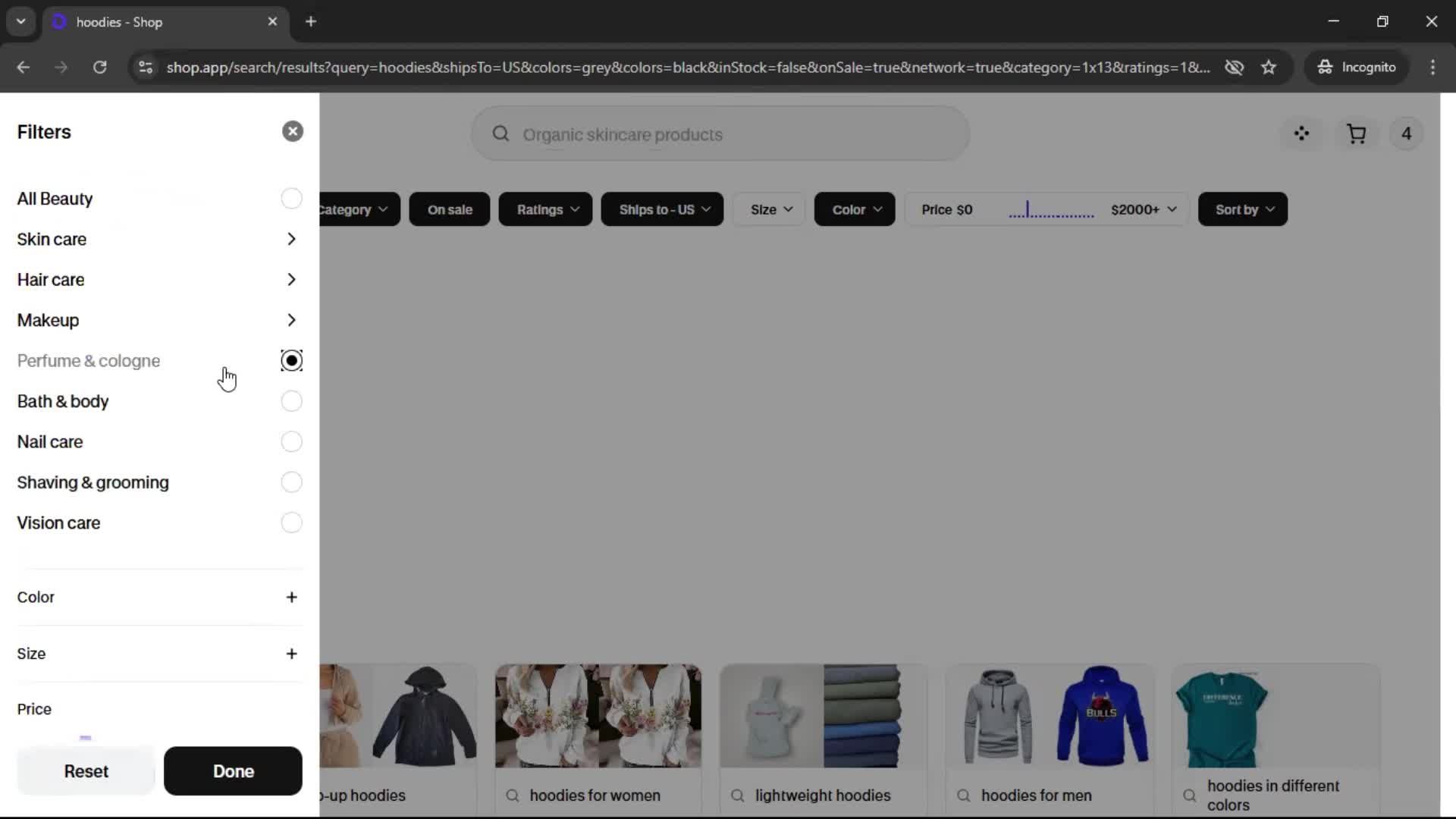 Filtering and sorting screenshot