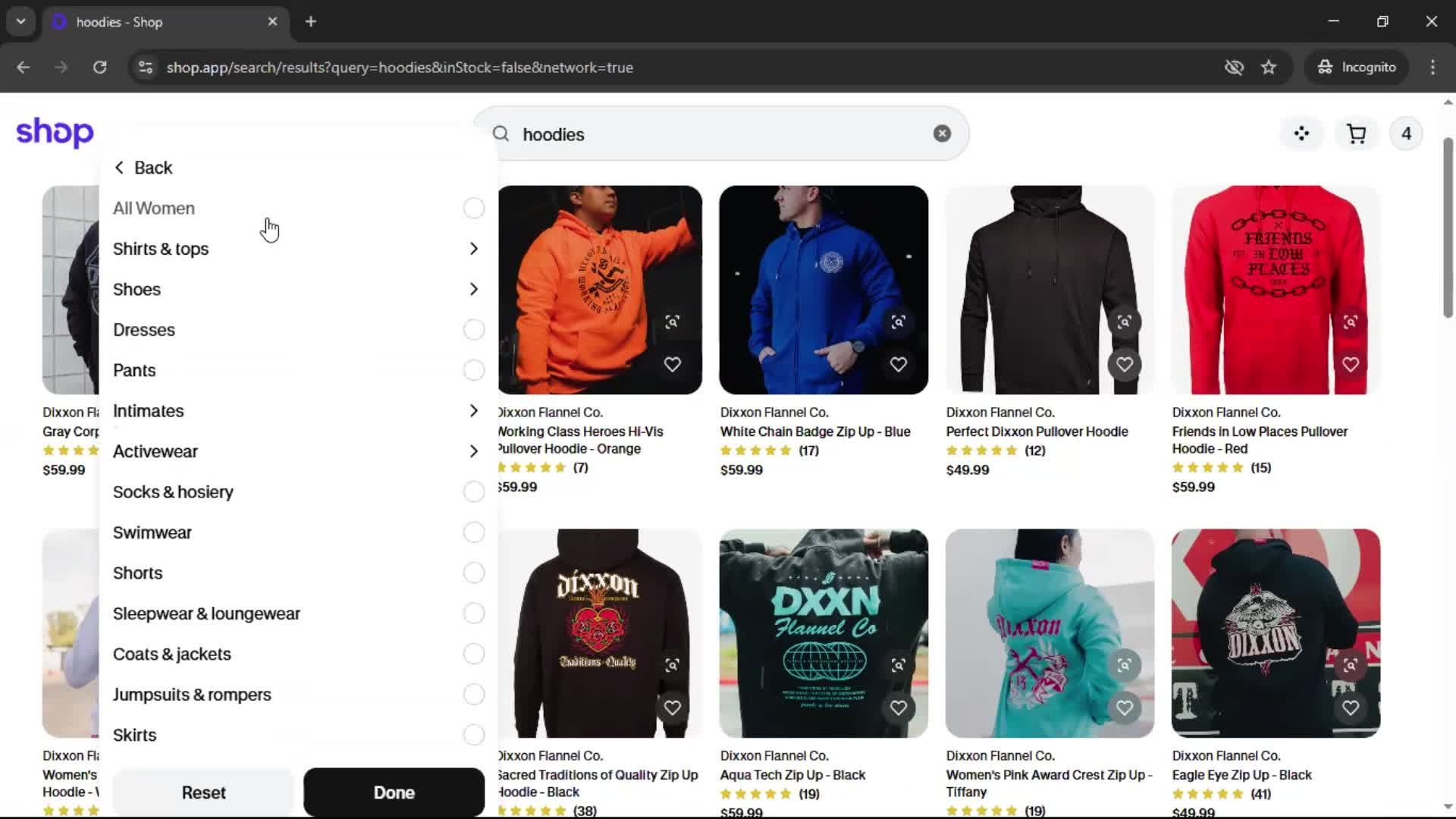 Filtering and sorting screenshot