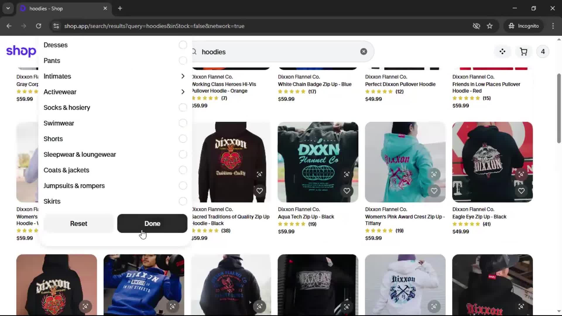 Filtering and sorting screenshot